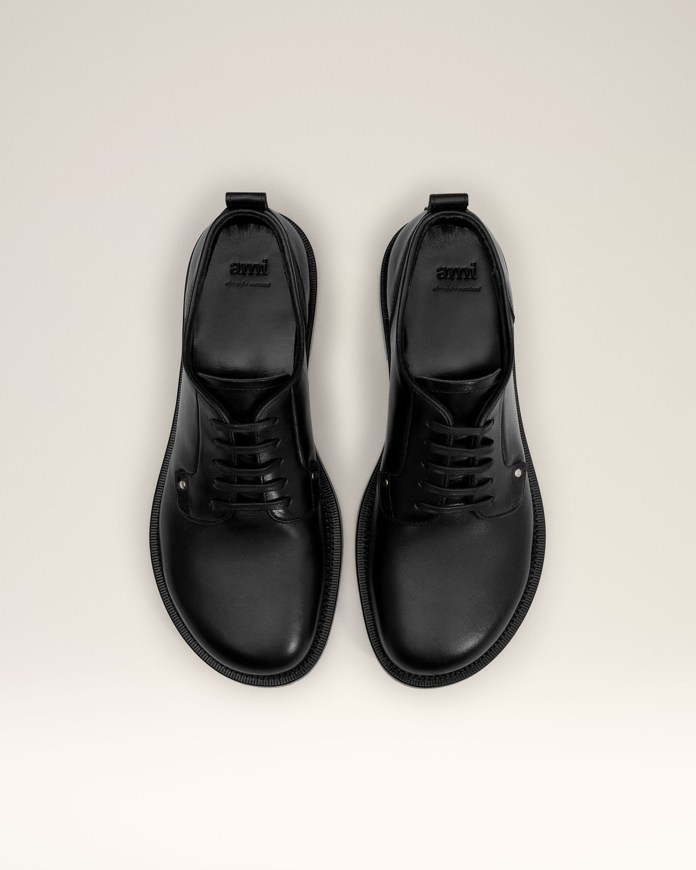 BLACK LEATHER ANATOMICAL TOE DERBIES - 5