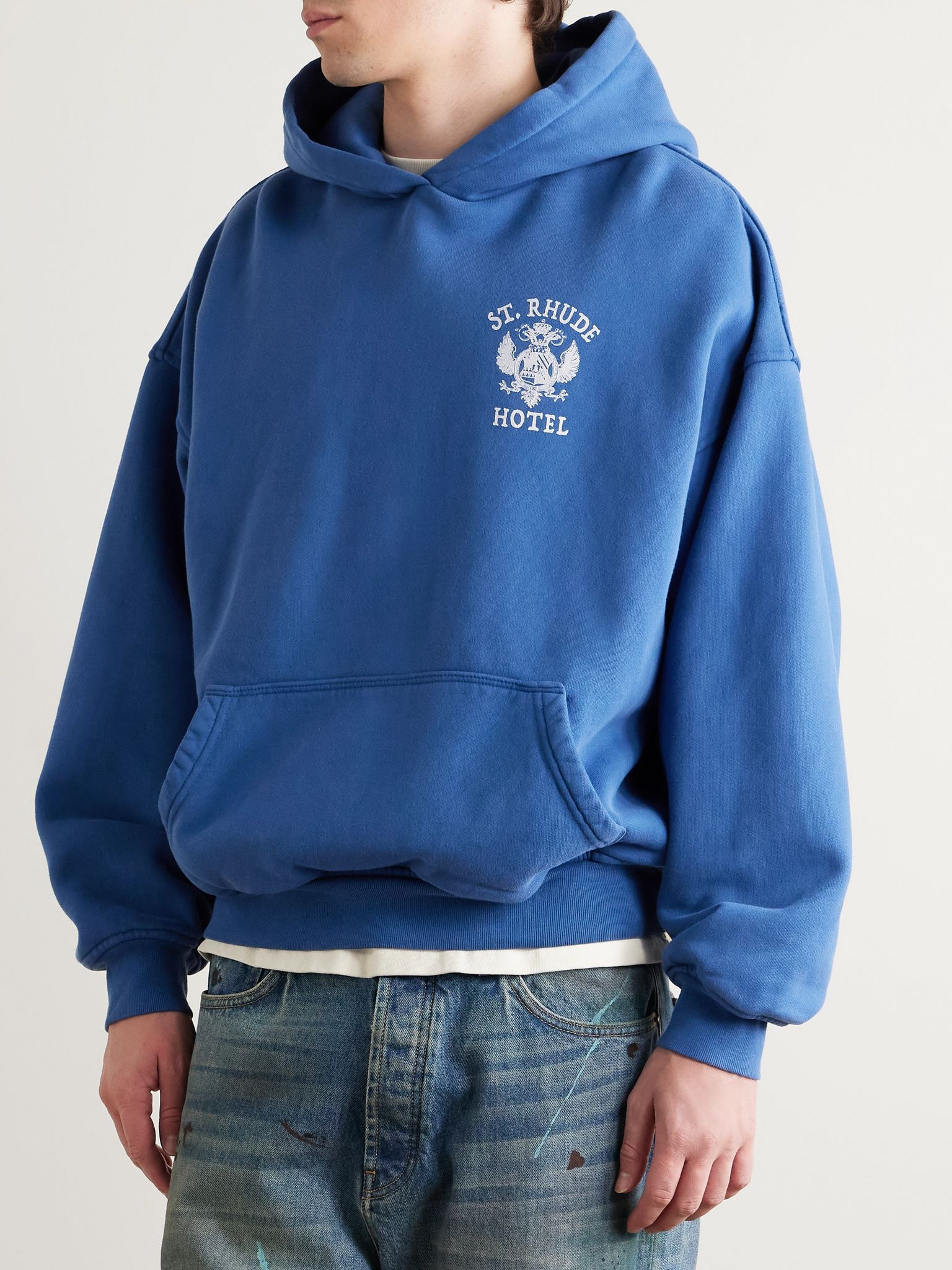 Logo-Print Cotton-Jersey Hoodie Blue - 3