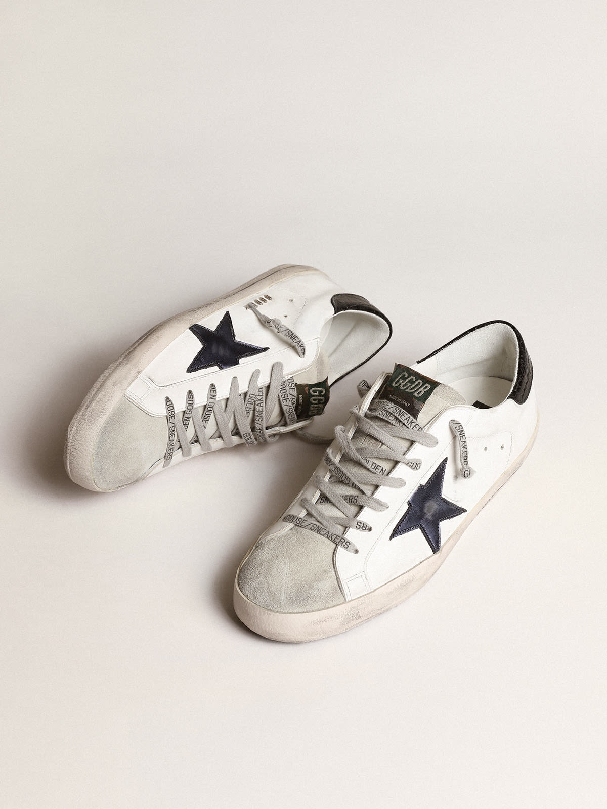Golden Goose Super-Star with blue metallic leather star and black heel tab  | REVERSIBLE