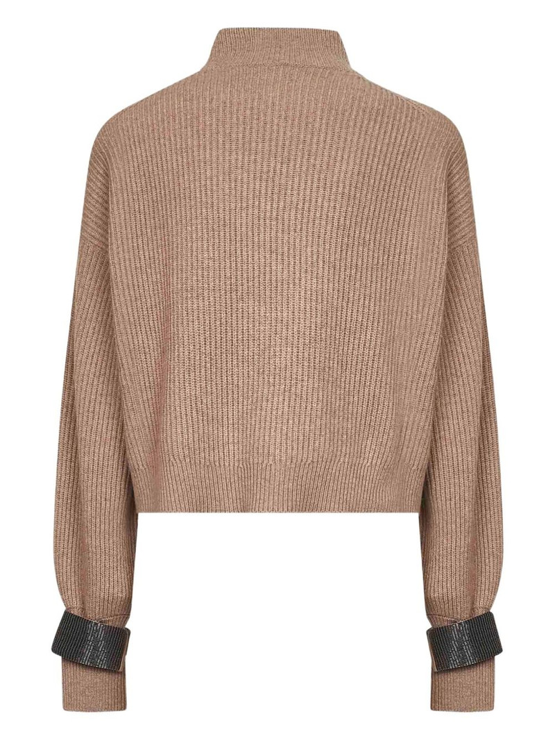 Brunello Cucinelli high-neck embellished-cuff sweater outlook