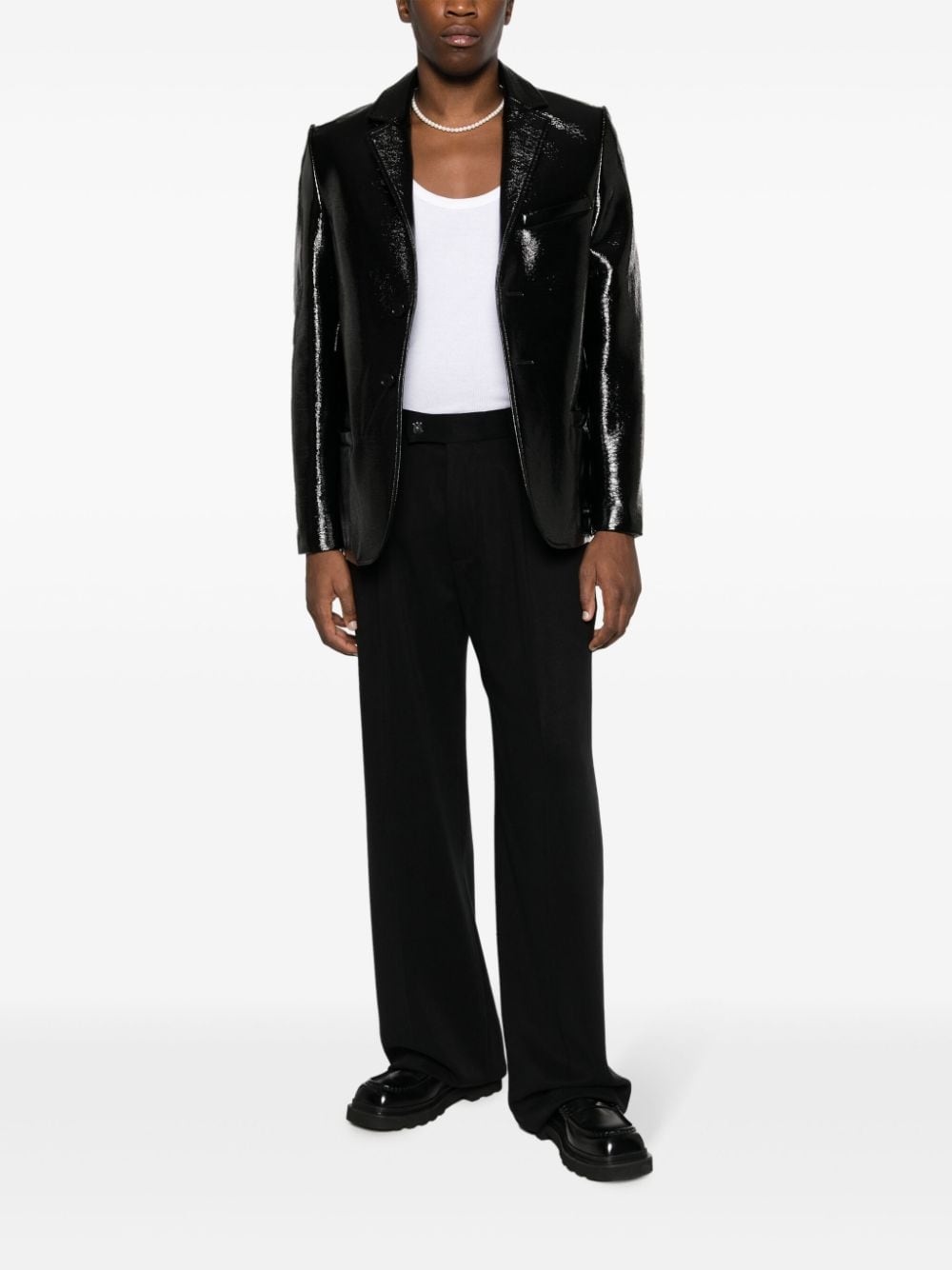 zip-detail patent-finish blazer - 2