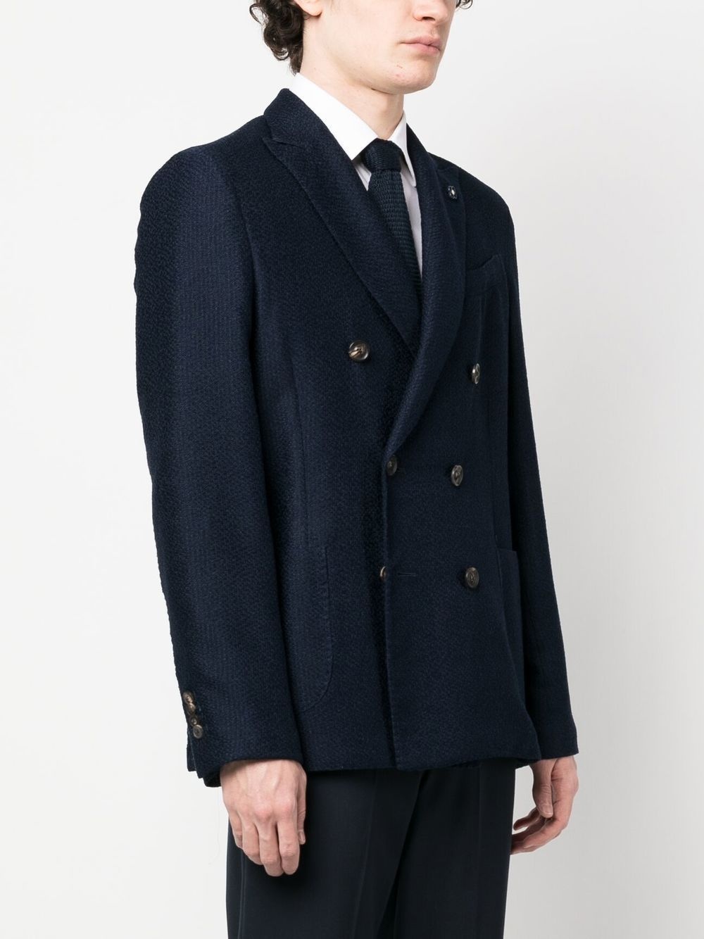 double-breasted logo-plaque blazer - 3