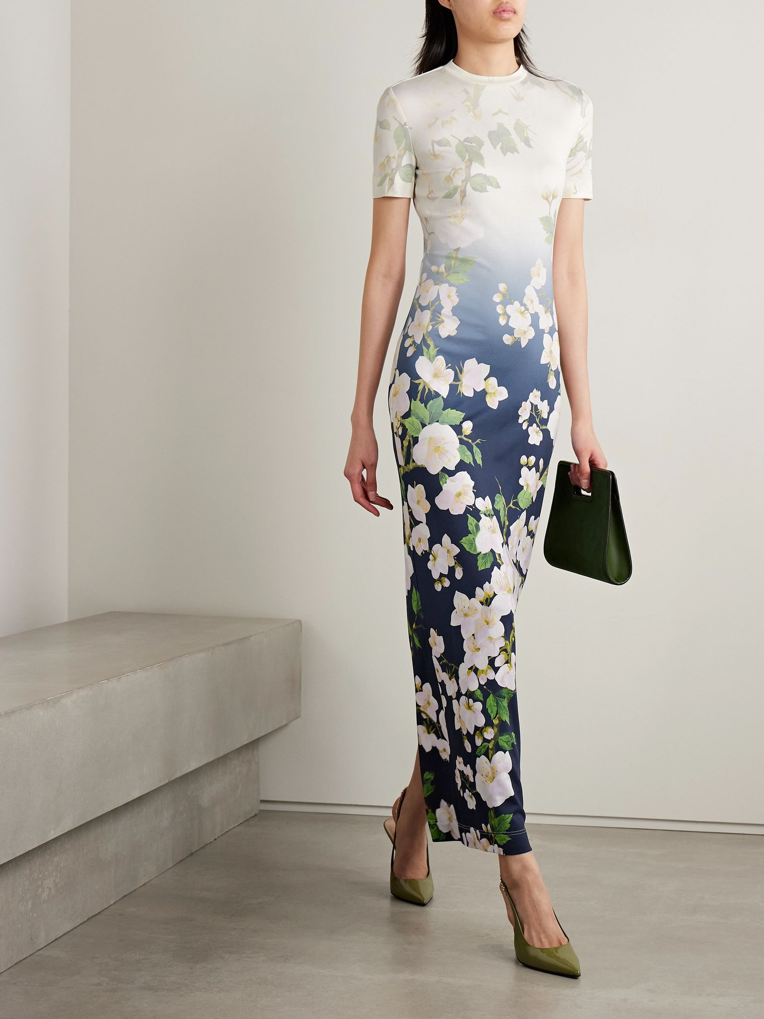 Floral-print ombré jersey maxi dress Blue - 2
