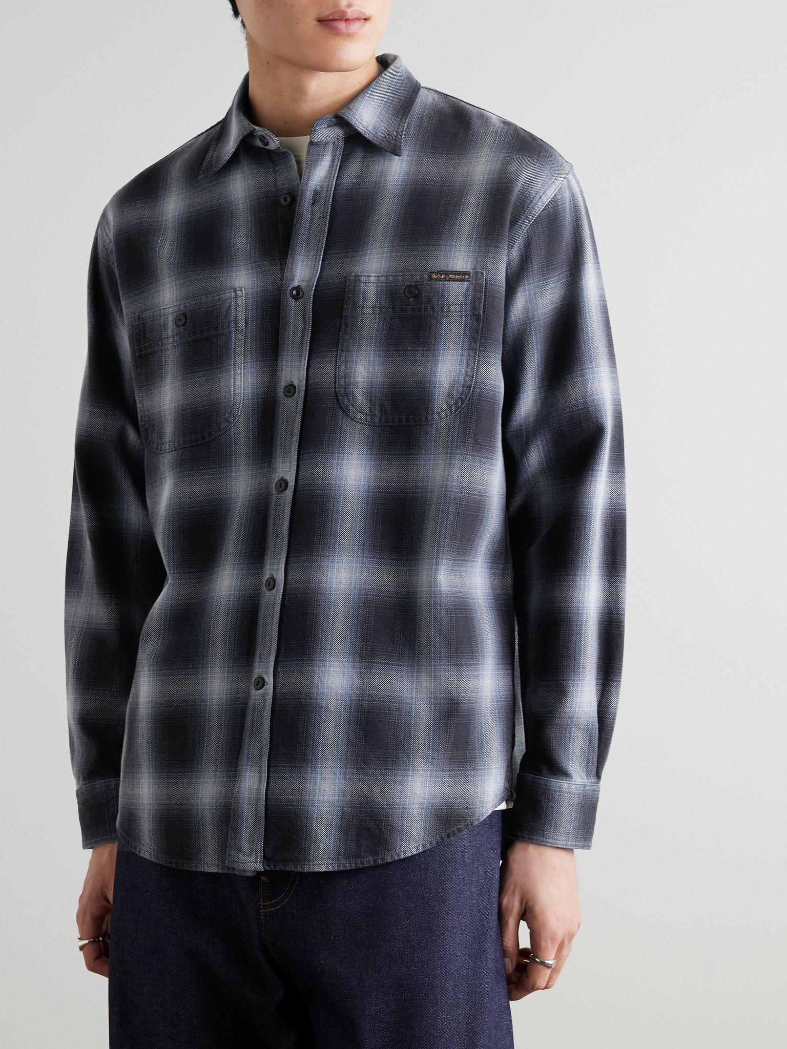 Julian Checked Brushed Cotton-Flannel Shirt Blue - 3