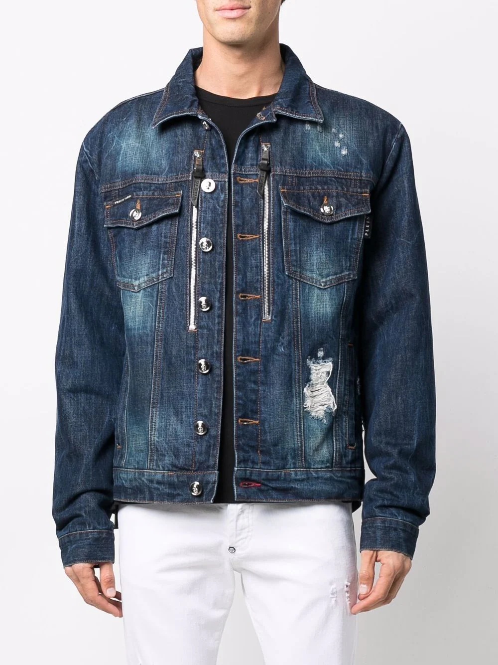 Skull-embroidered denim jacket - 3