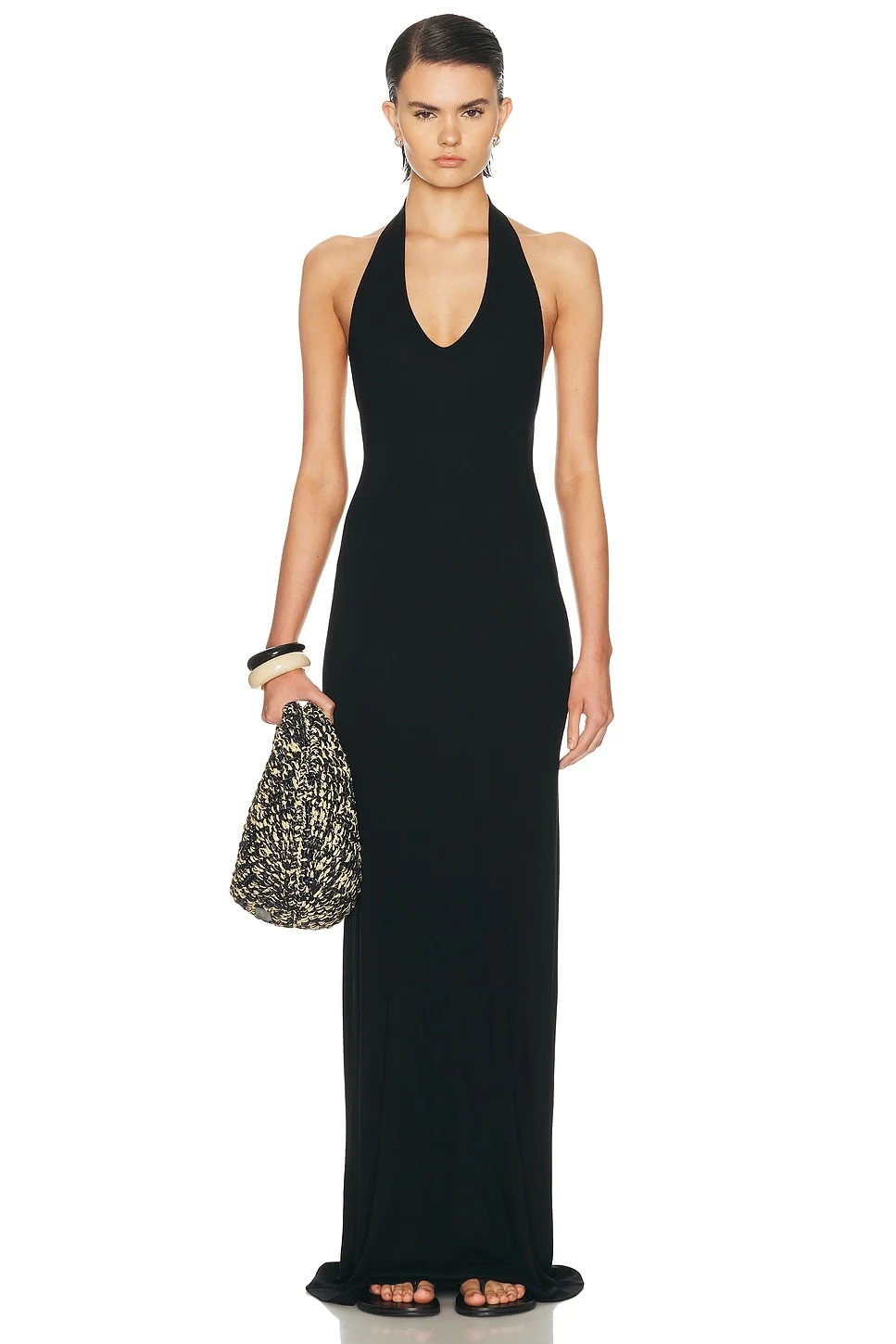 Silk Rib U Neck Halter Fluid Maxi Dress - 1
