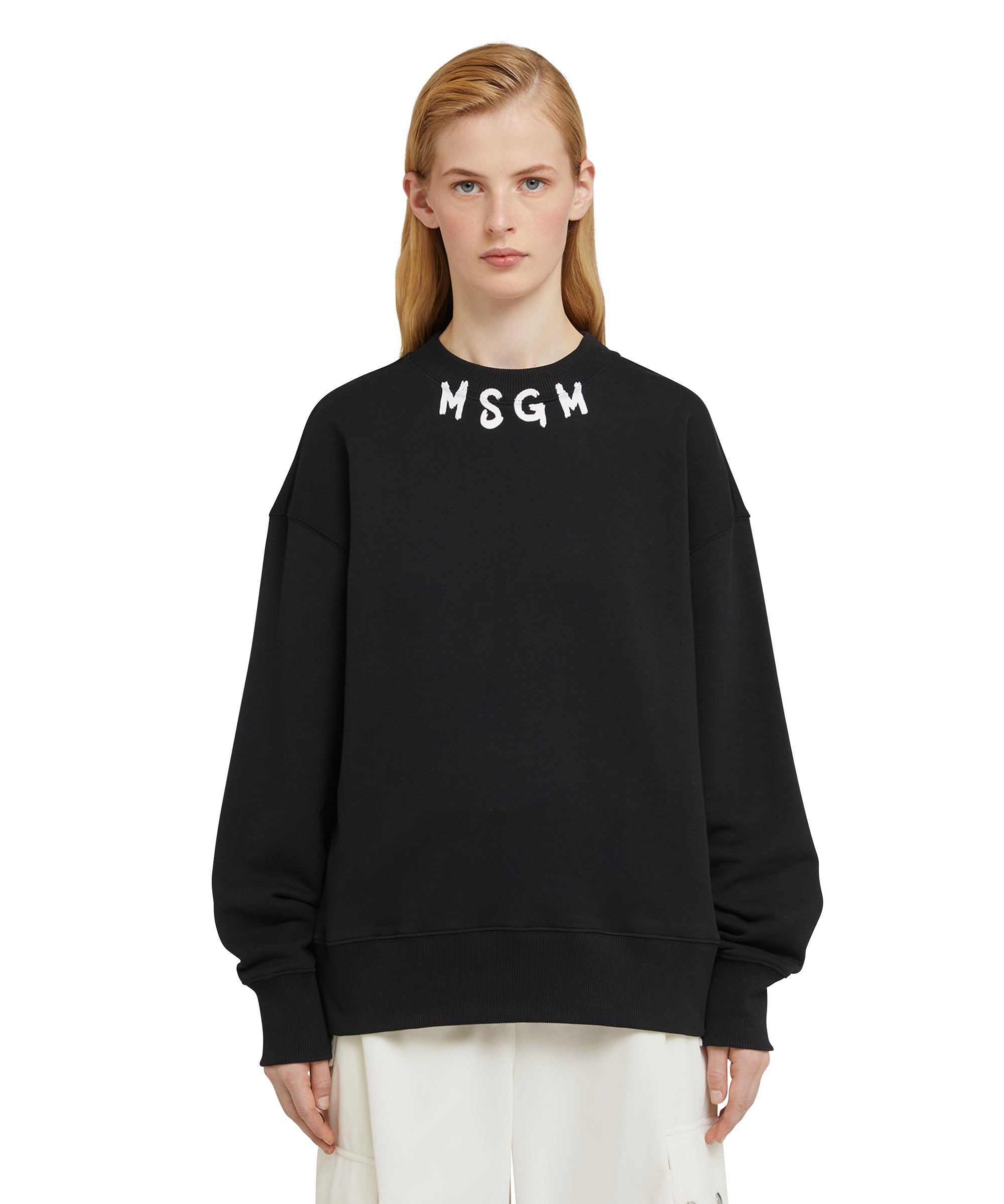 Cotton crewneck sweater wth MSGM brushstroke logo positioned at the neck - 6