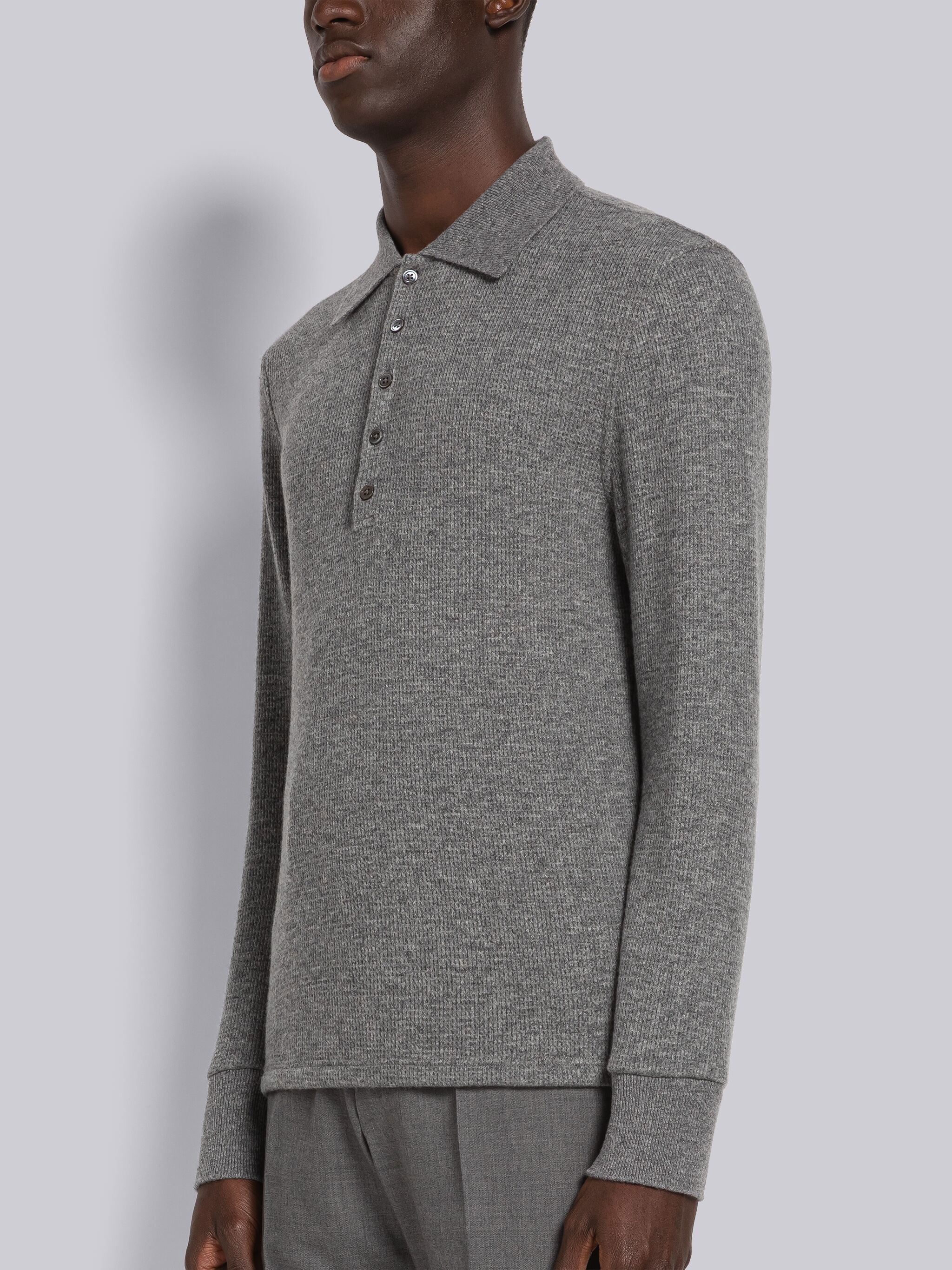 Cashmere Waffle Long Sleeve Polo - 2