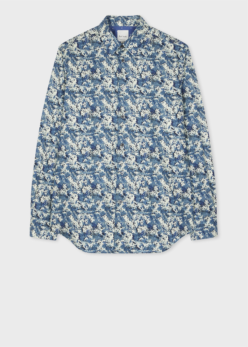Indigo Flower Print Cotton Shirt - 1