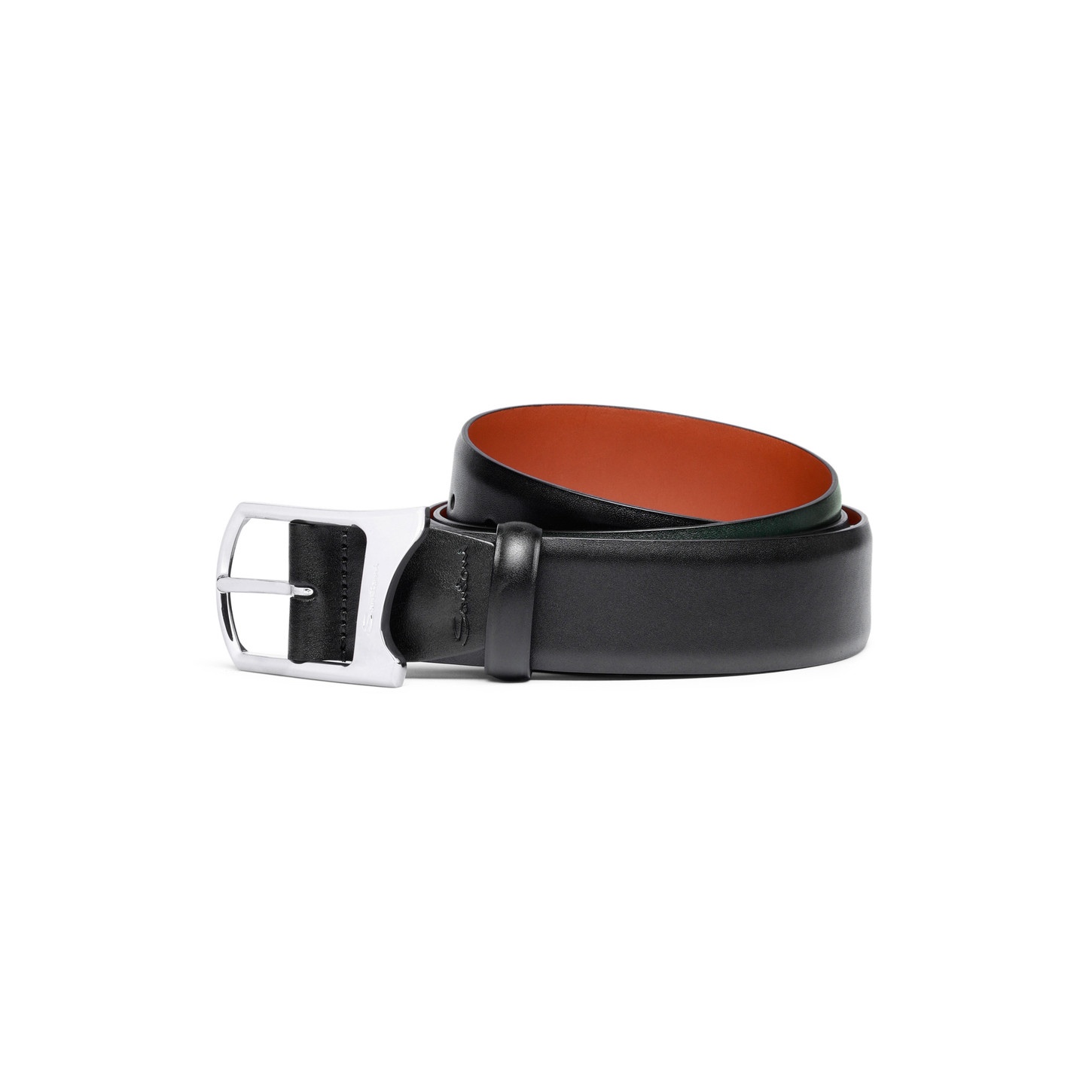 Men's green leather adjustable belt - 1