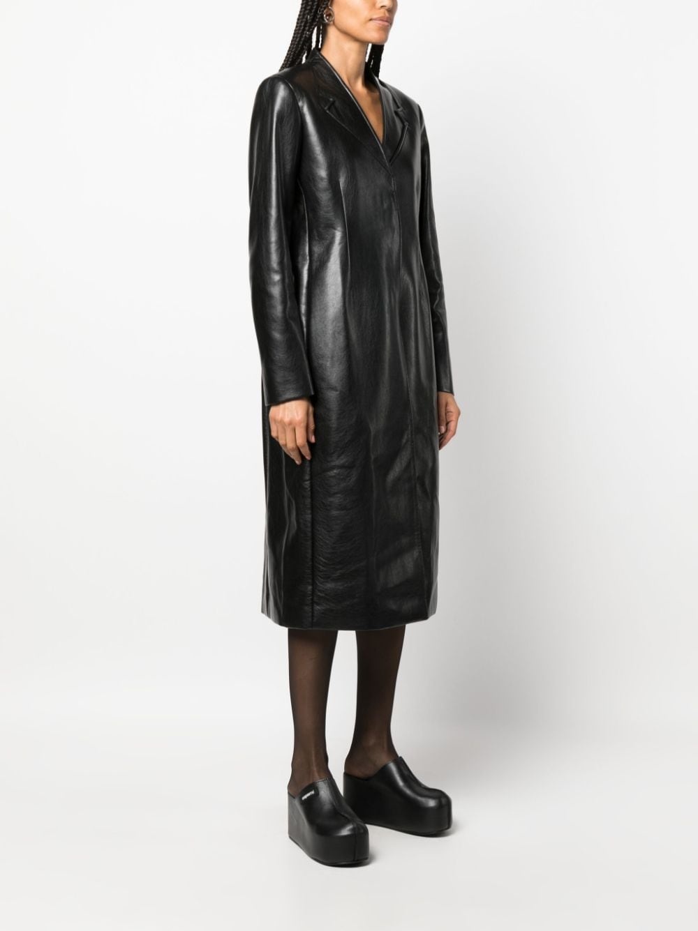 faux-leather midi coat - 3