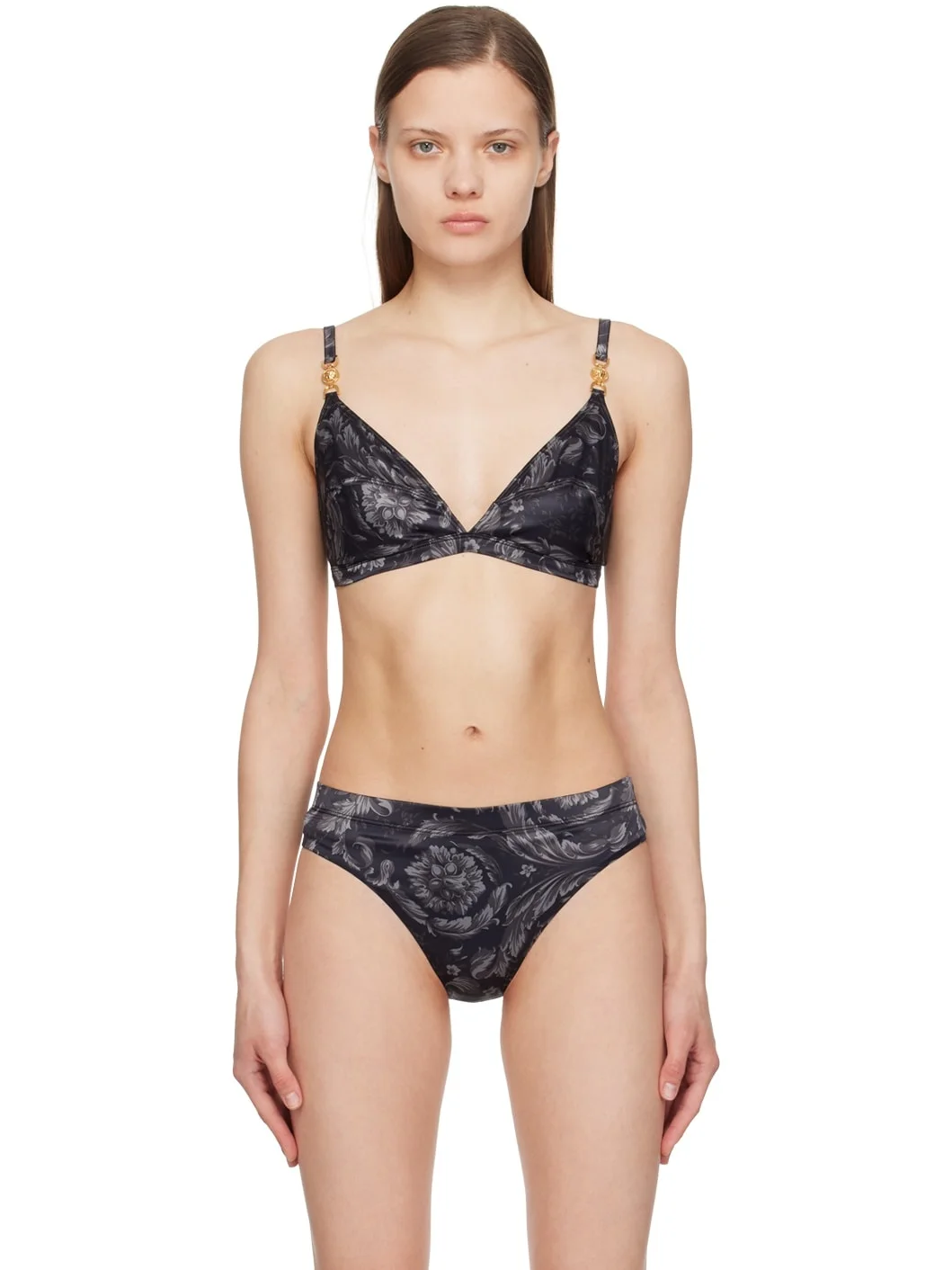 Black & Gray Barocco Bra - 1