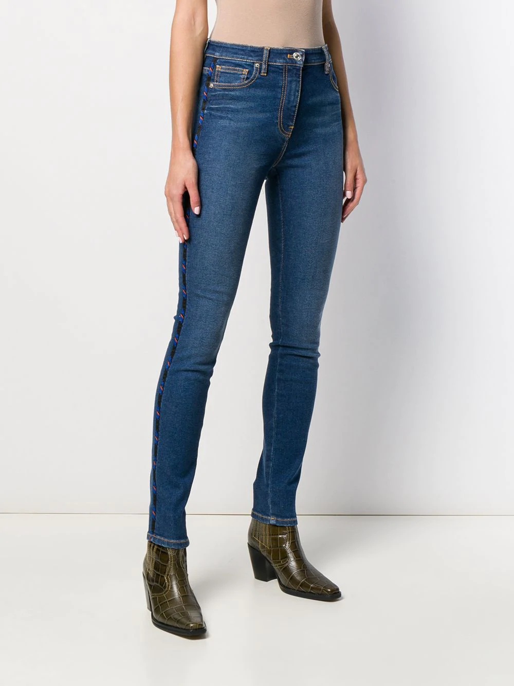 embroidered side panel skinny jeans - 3