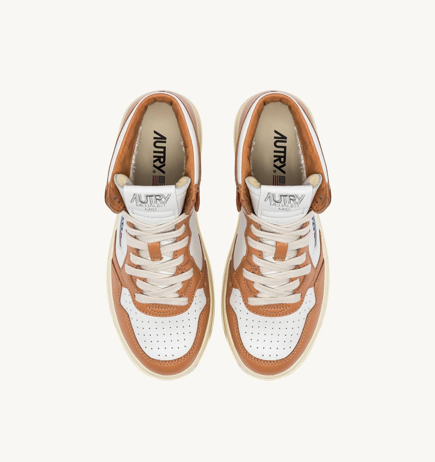 MEDALIST MID BICOLOR SNEAKERS IN WHITE AND SANDSTORM LEATHER - 5