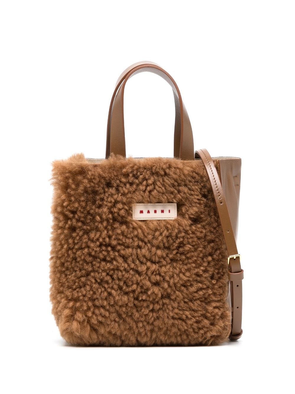 logo-patch shearling tote bag - 1