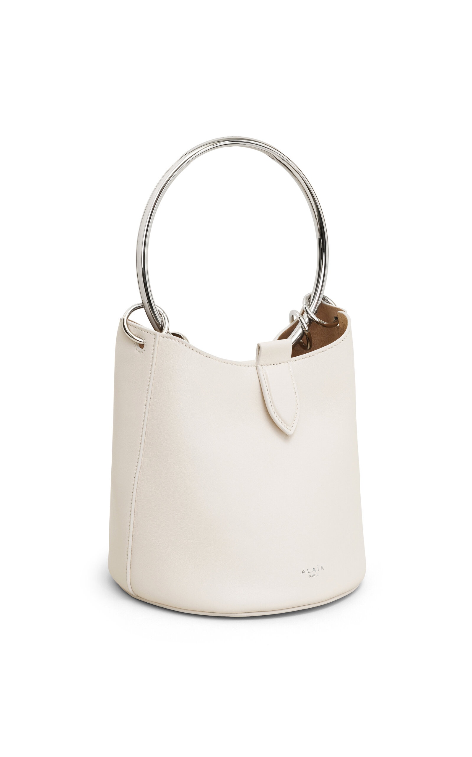 Ring-Handle Leather Bucket Bag white - 4