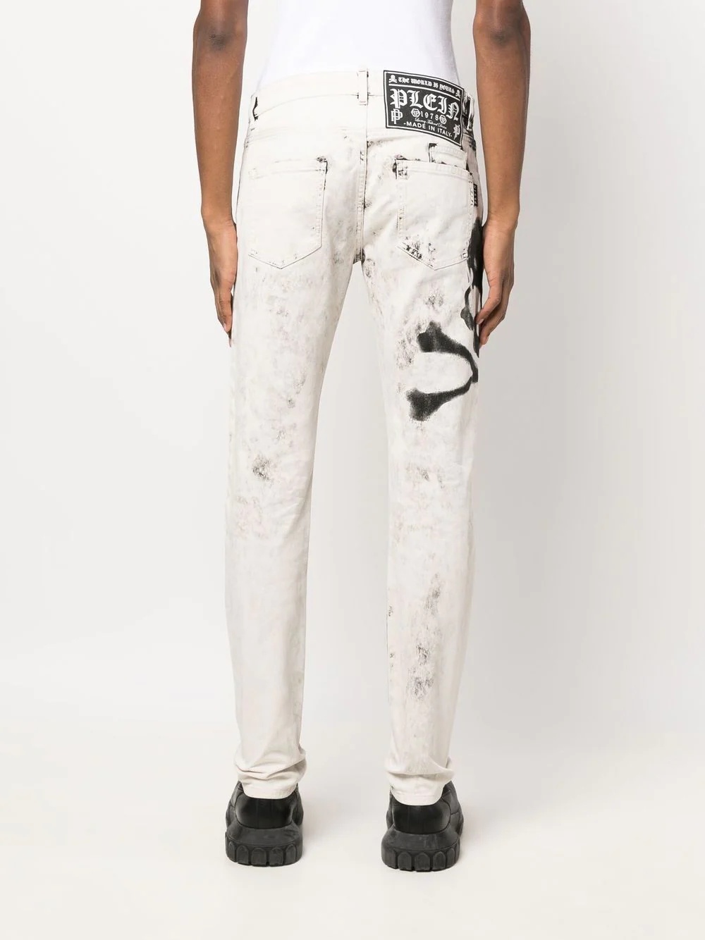 skull-print slim-cut jeans - 4