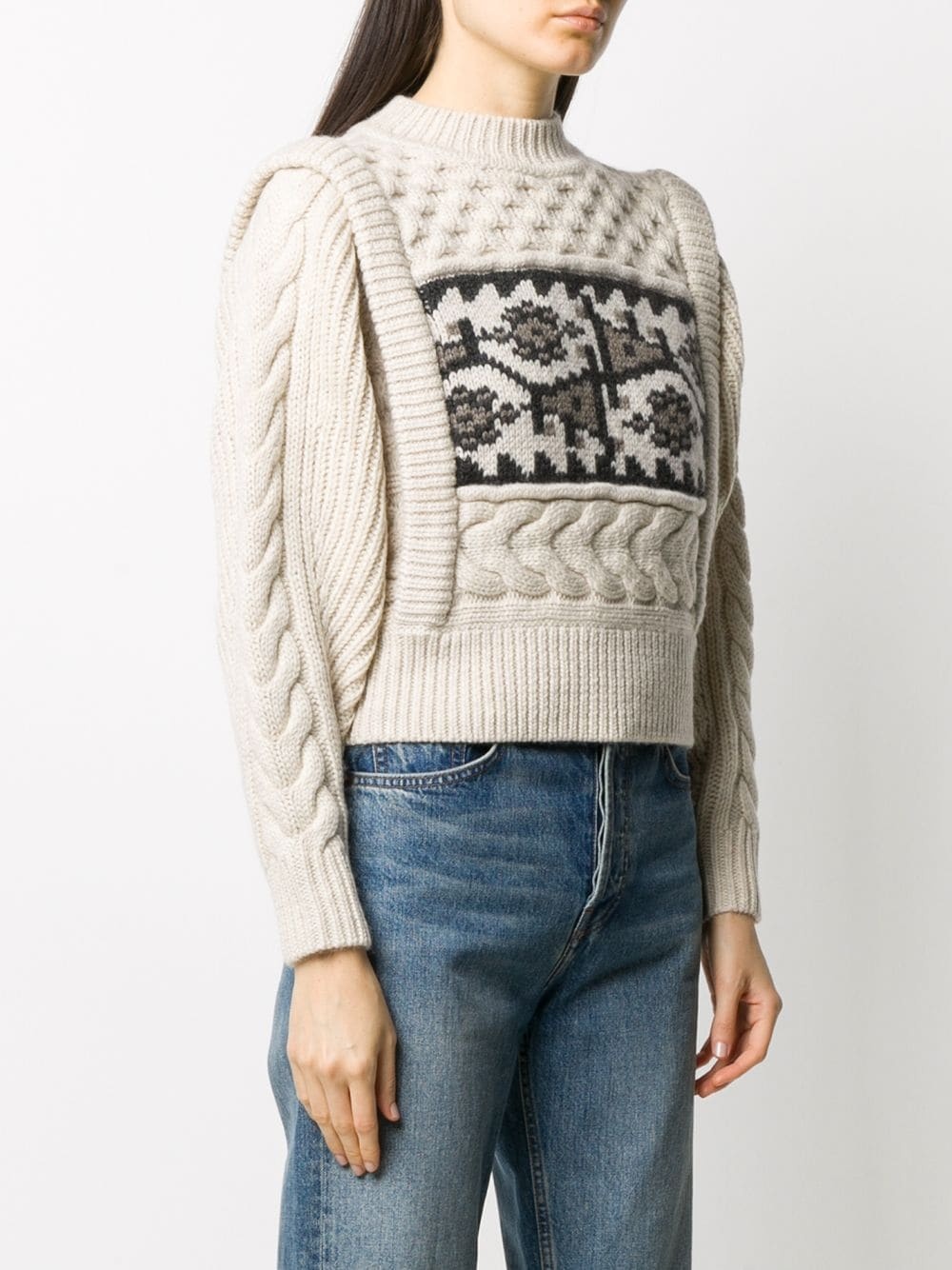 cropped intarsia cable knit jumper - 3