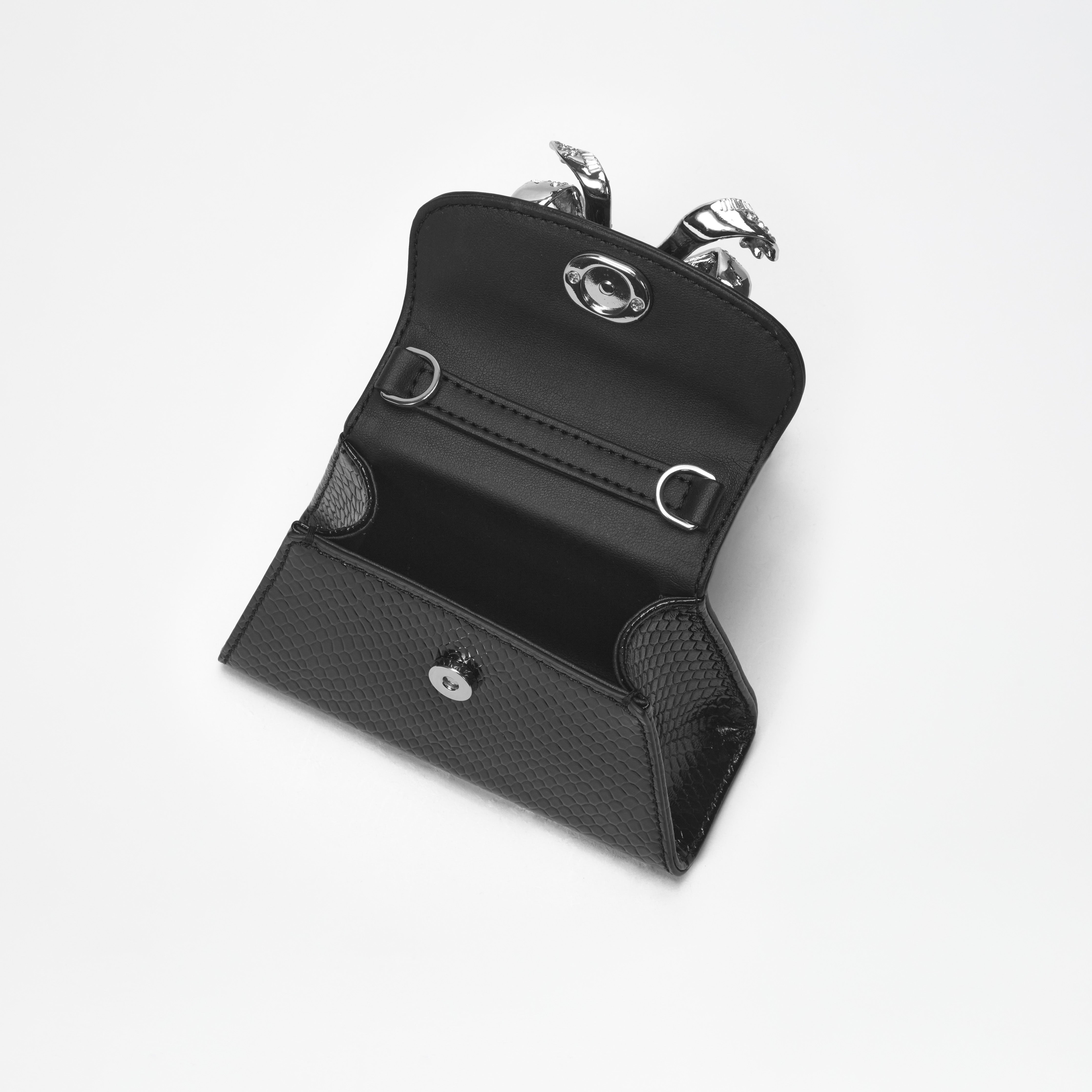 Black Python Diamante Bow Micro Bag - 5