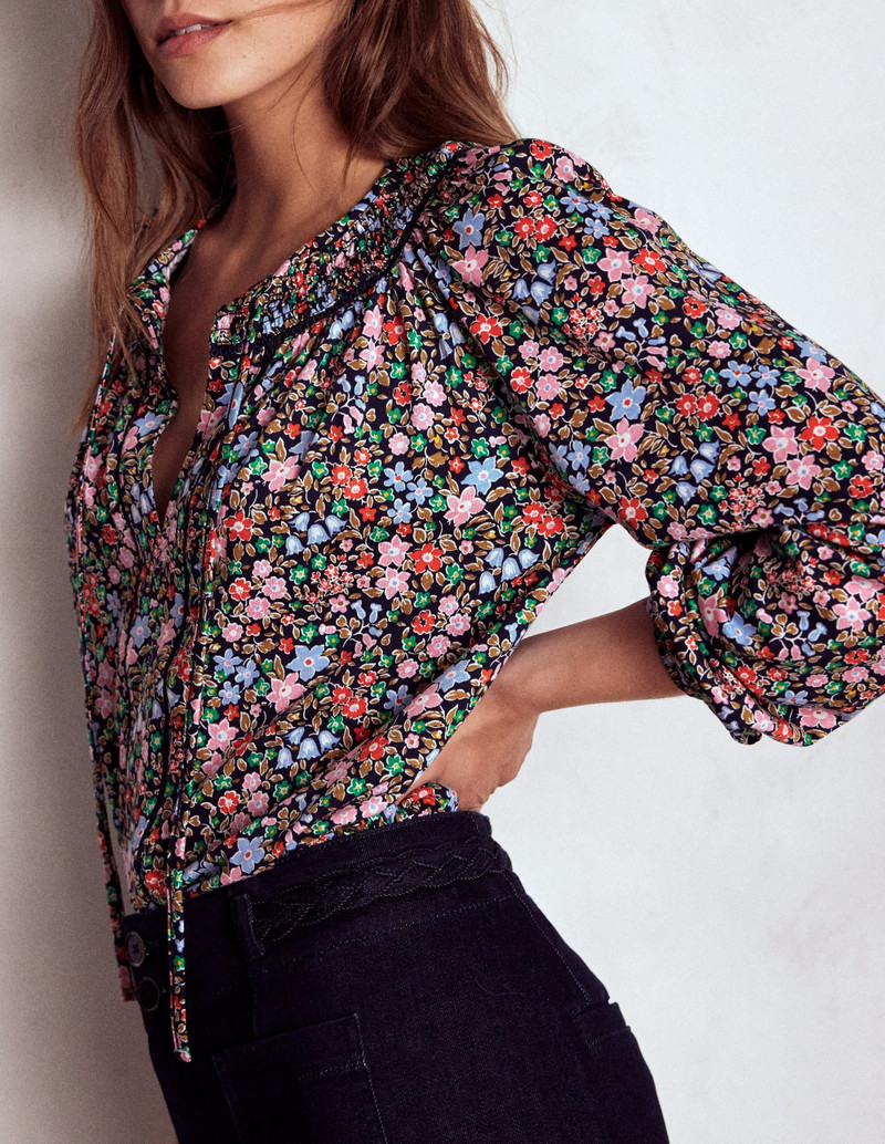 Georgia Smocked Jersey Top-Navy and Multi, Flowerbed 3