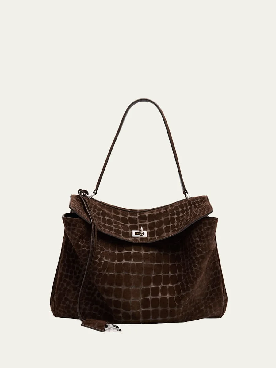 Rodeo Medium Croc-Embossed Suede Top-Handle Bag - 1