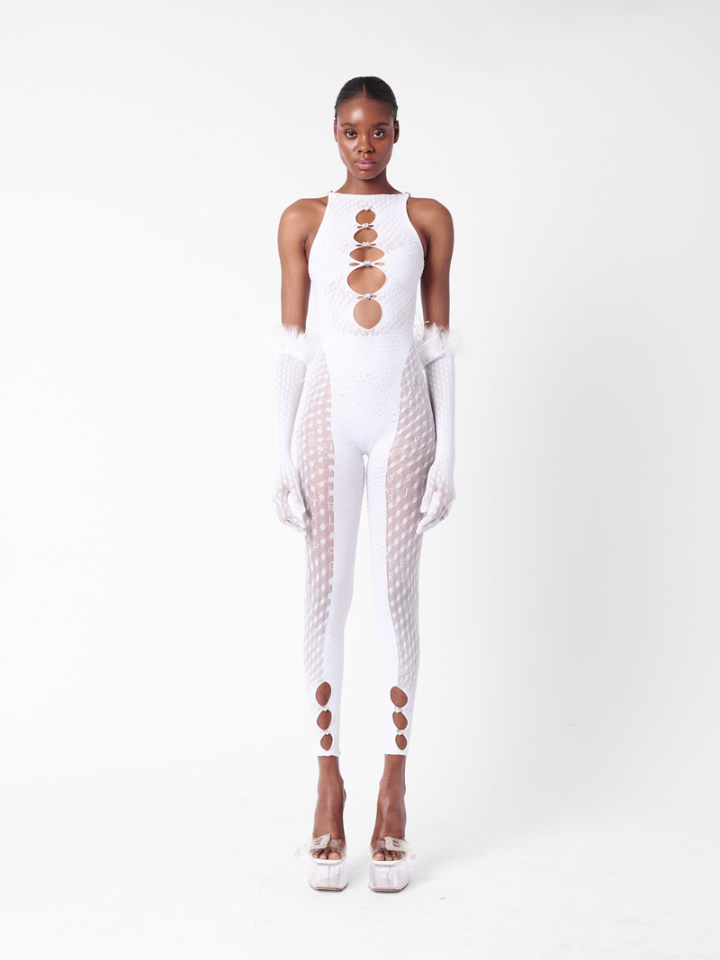 POSTER GIRL RHINESTONED JANICE JUMPSUIT X GLOVES SET OPTIC WHITE outlook