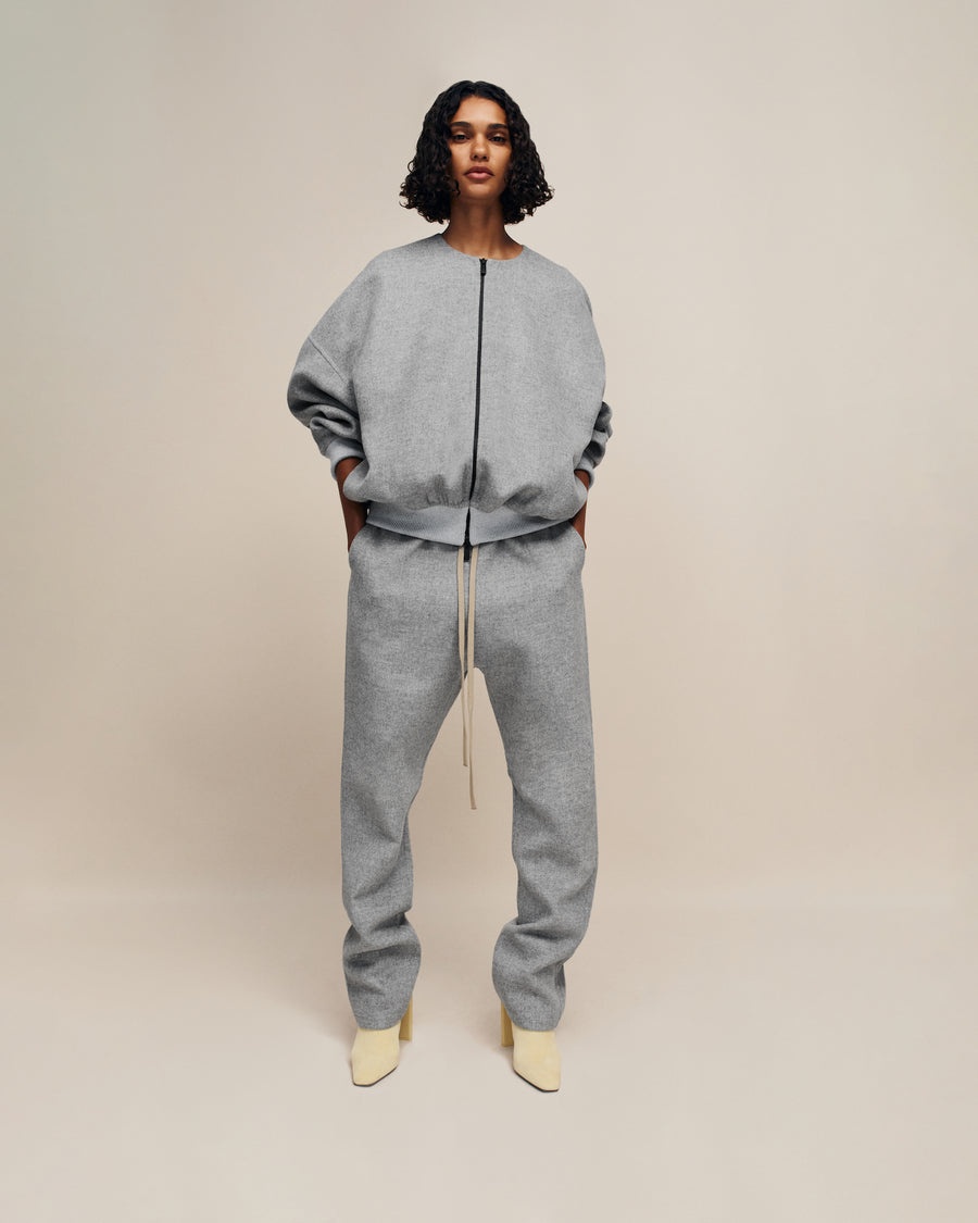 Double-Faced Wool Cashmere Collarless Bomber - 6