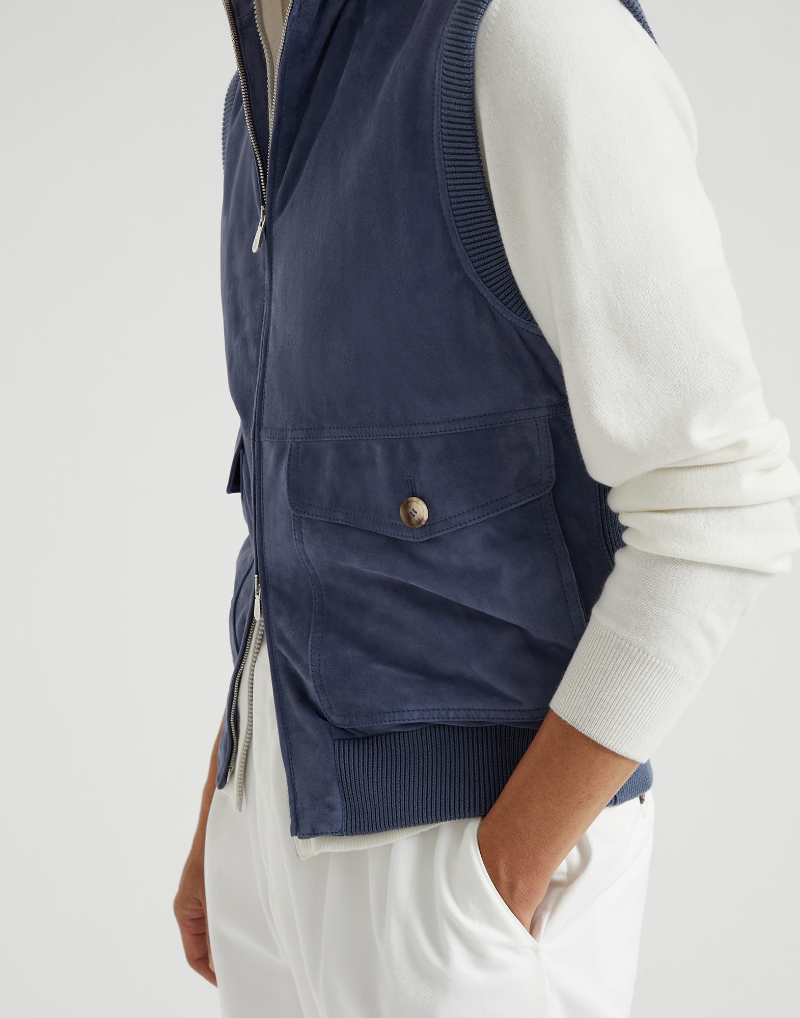 Brunello Cucinelli Suede vest with cotton knit inserts