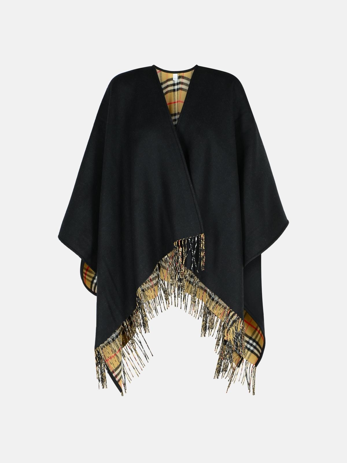 REVERSIBLE BLACK WOOL CAPE - 1