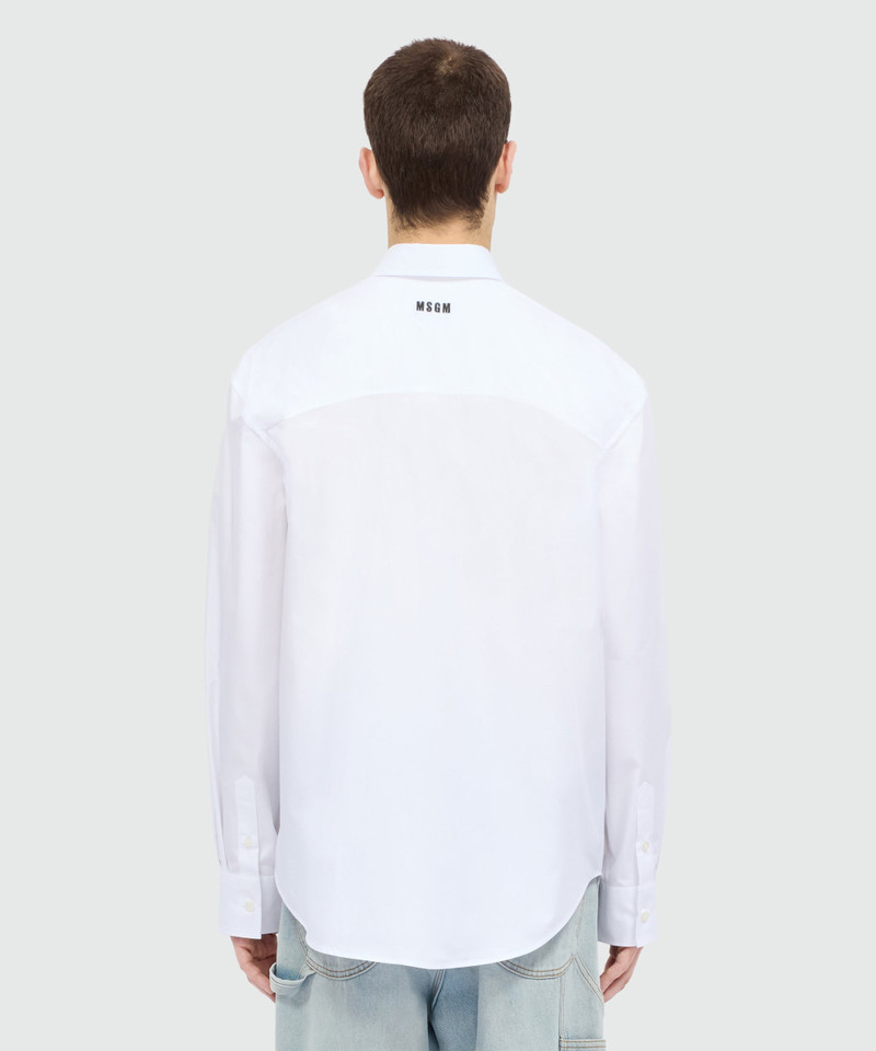 White long-sleeve cotton poplin shirt with chest logo and front patch 3