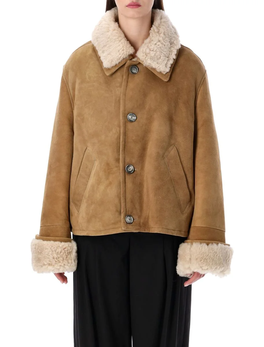 AMI Paris Brown Cropped Shearling Jacket - 1