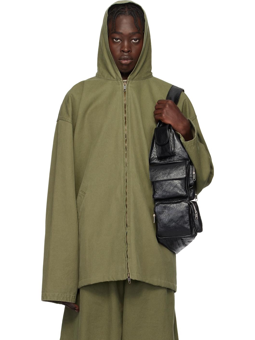 Khaki Hooded Zip-Up Jacket - 1