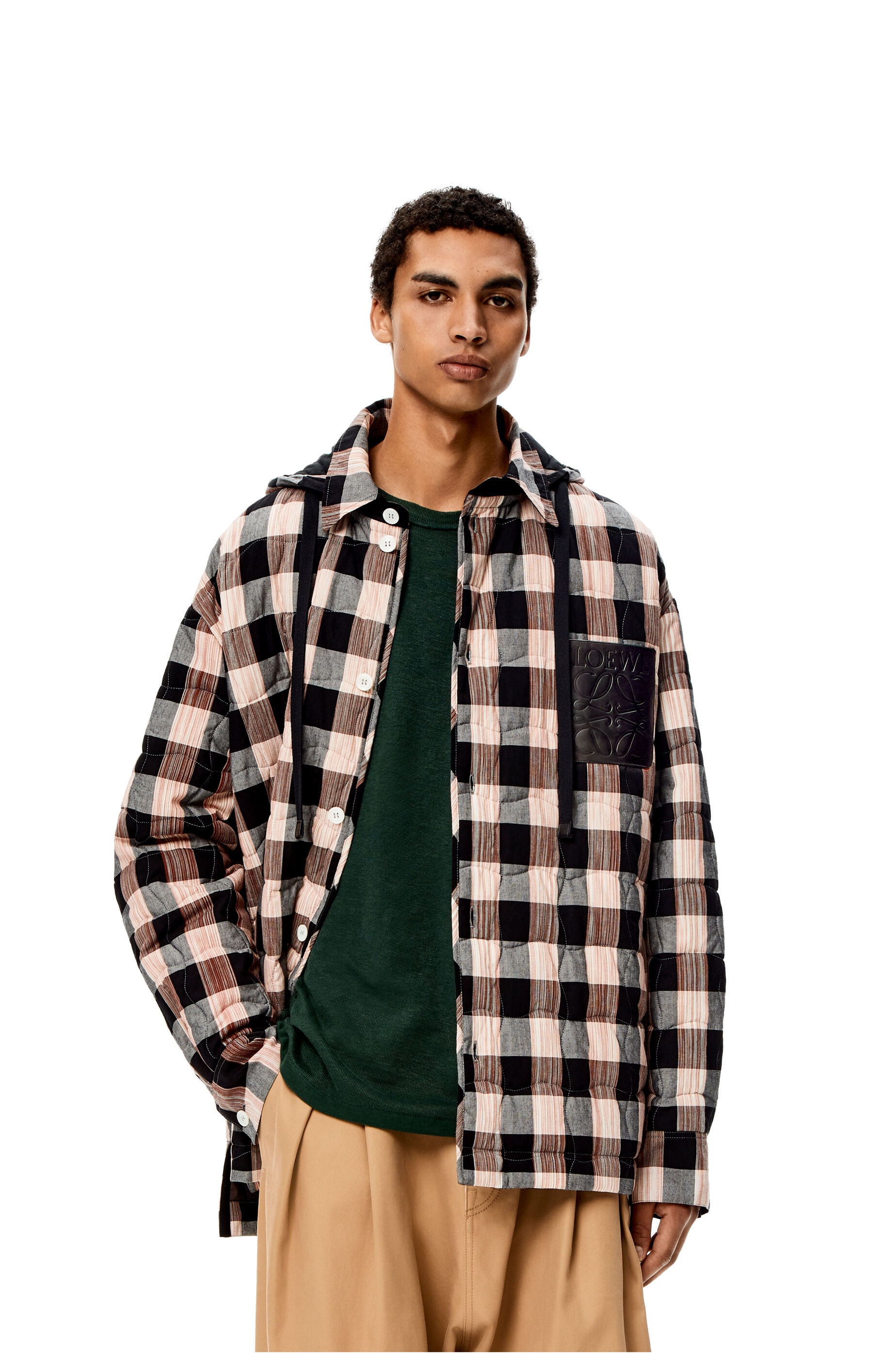 Quilted check hooded shirt in cotton - 3