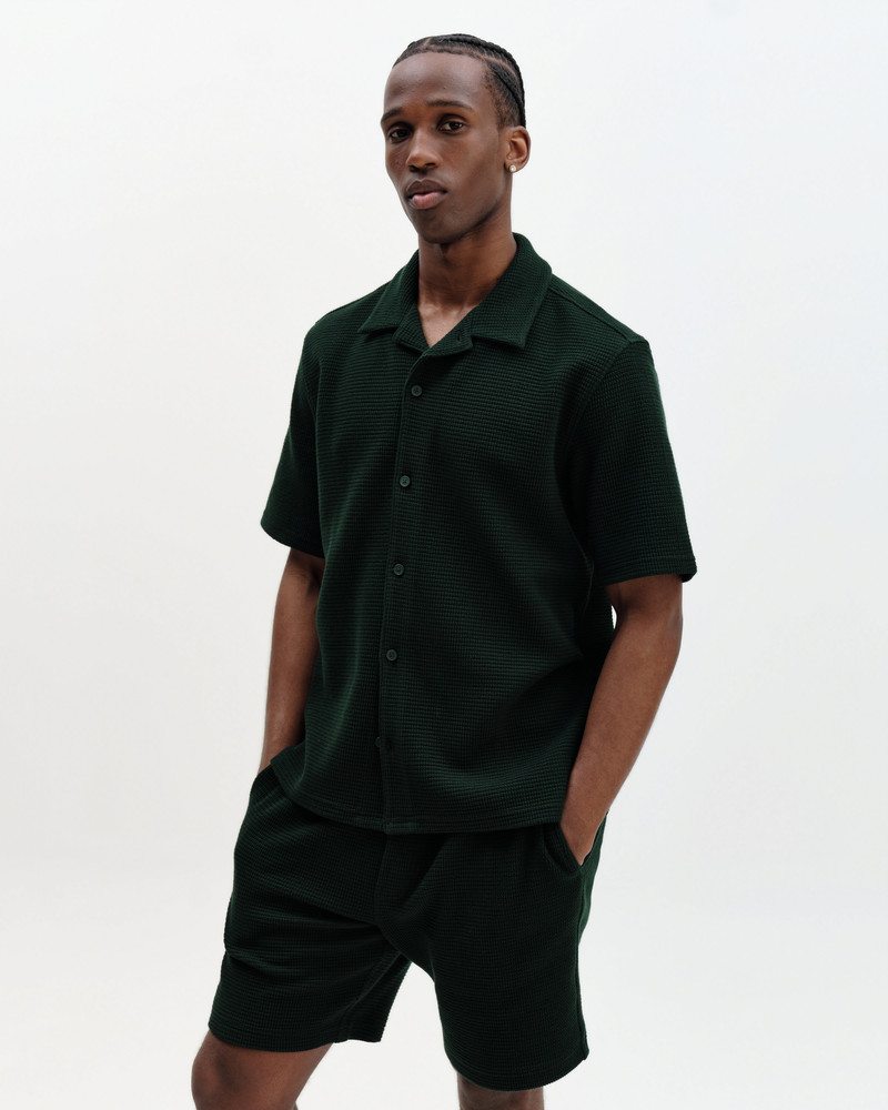 Wax London Clayland - Bottle Green Textured Waffle Short-Sleeve Shirt outlook
