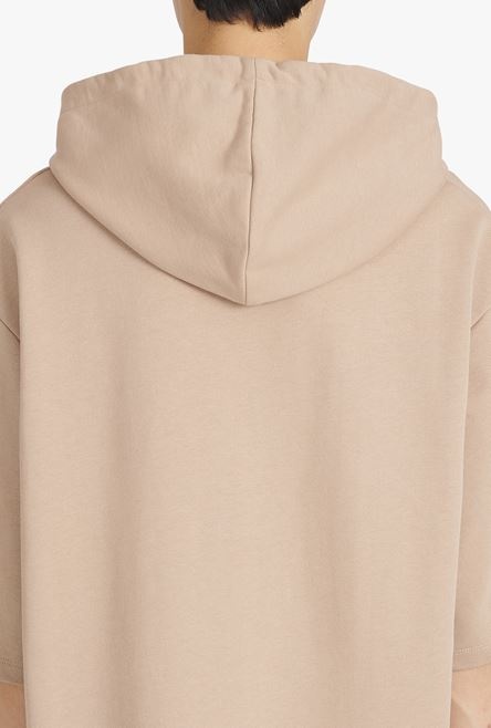 Oversized sand-colored eco-designed cotton hooded sweatshirt with black Balmain logo print - 10