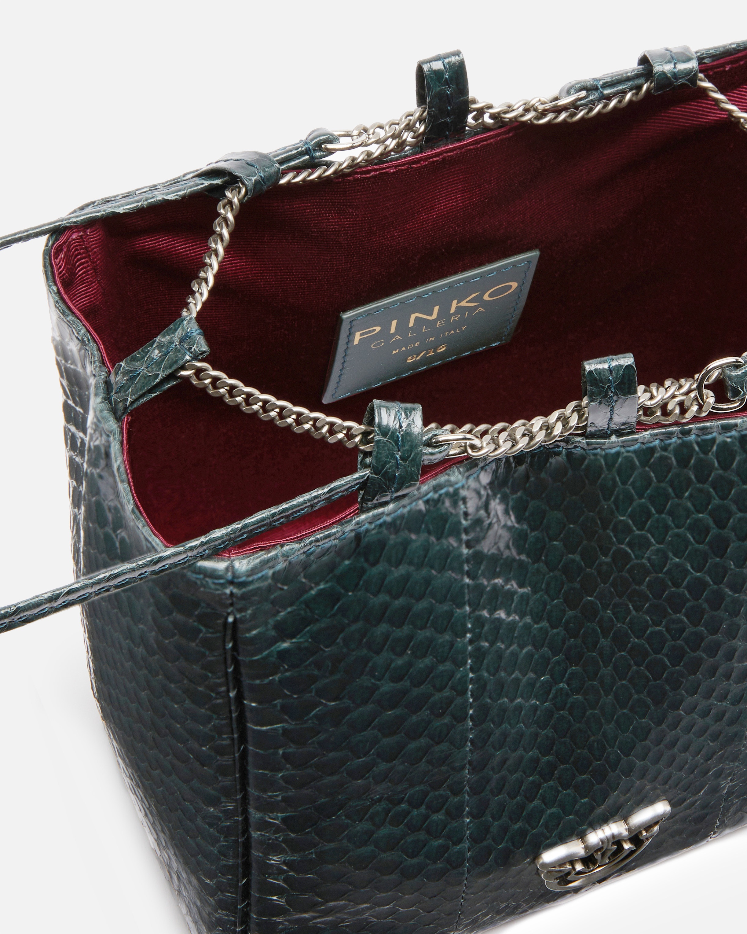 PINKO GALLERIA MINI BUCKET BAG IN SHINY REPTILE SKIN - 4