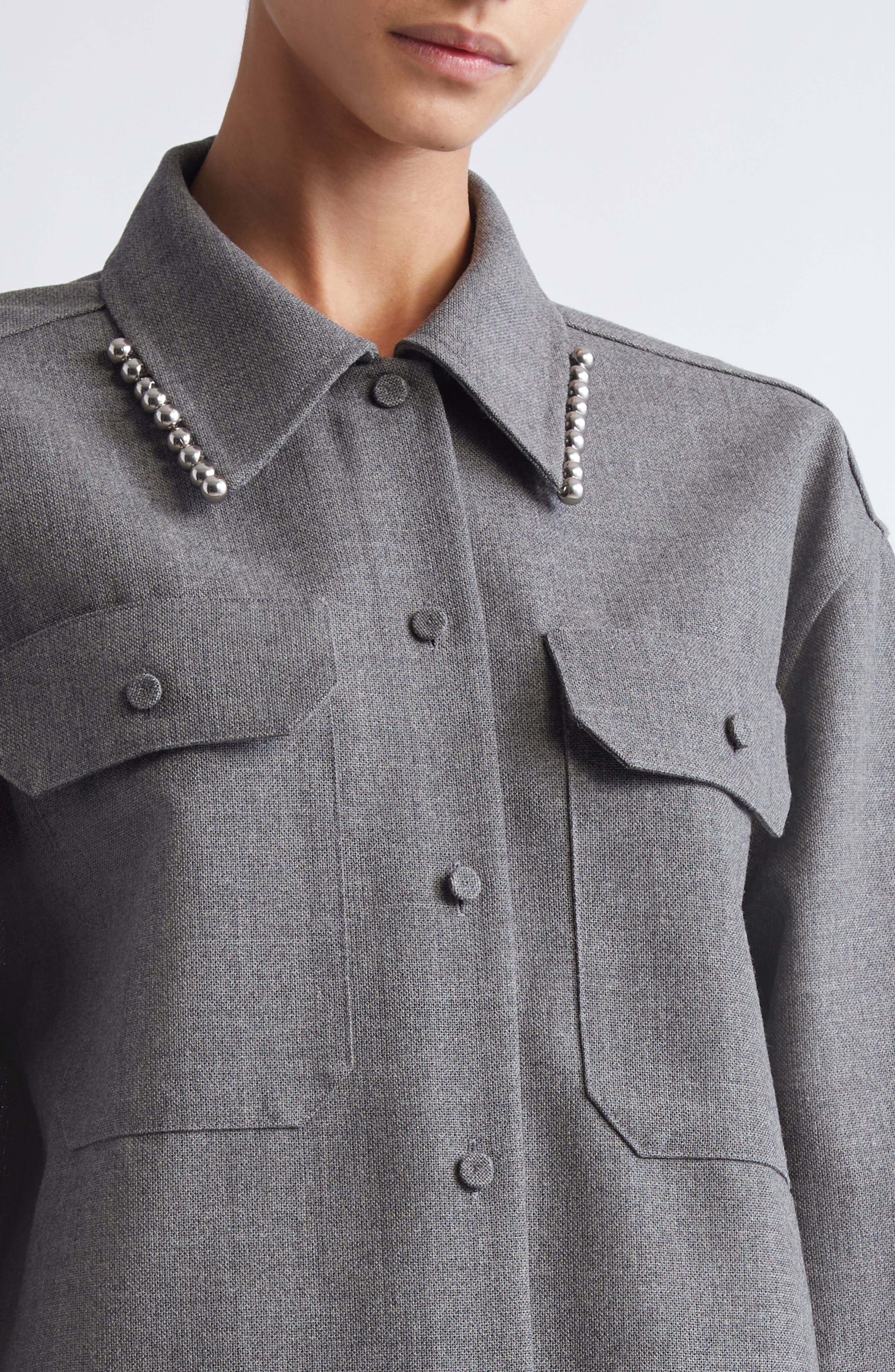 Jil Sander Relaxed Fit Utility Wool Canvas Button-Up Shirt in Volcanic Glass at Nordstrom - 5