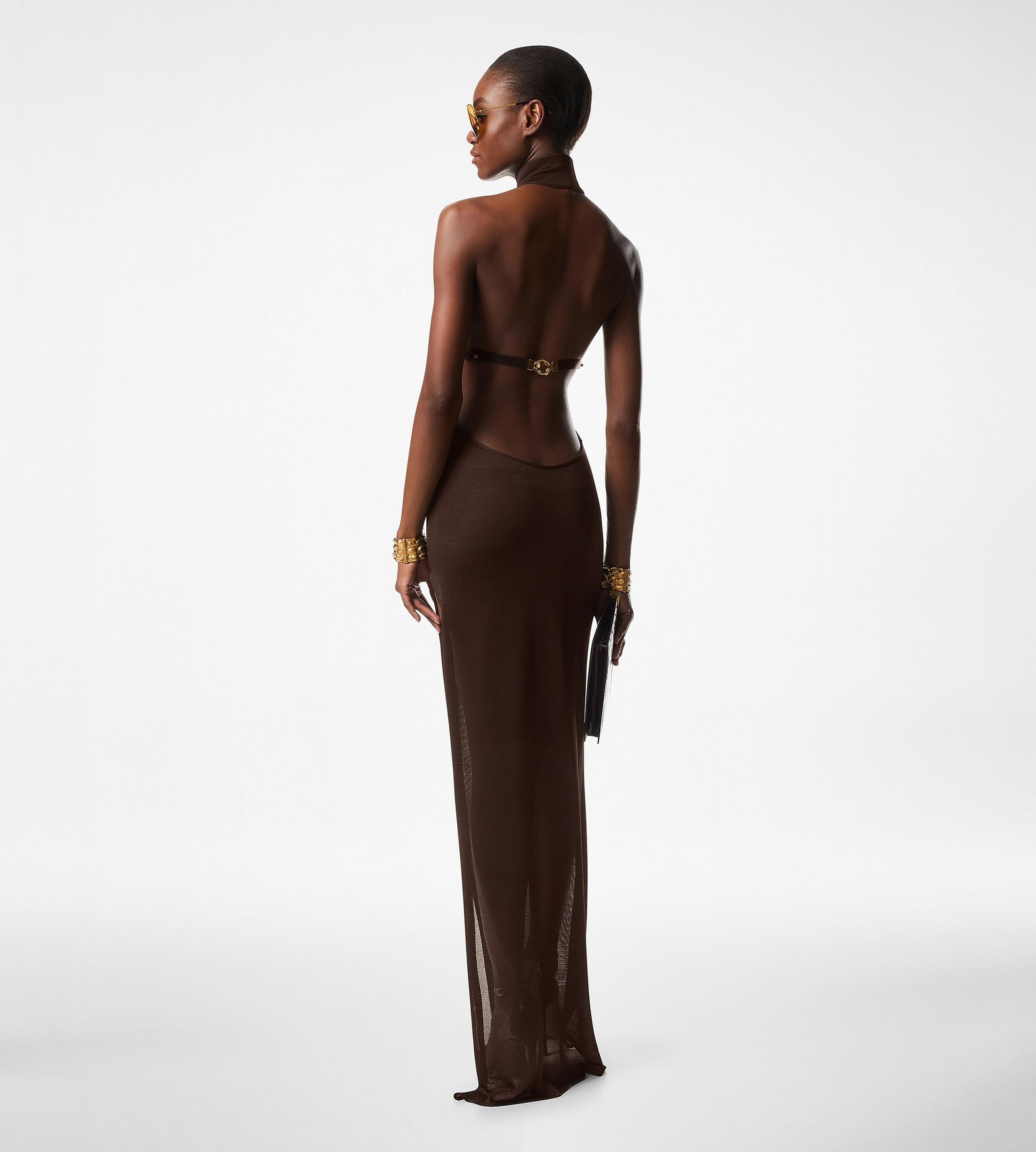 JERSEY HALTERNECK KNIT EVENING DRESS - 4