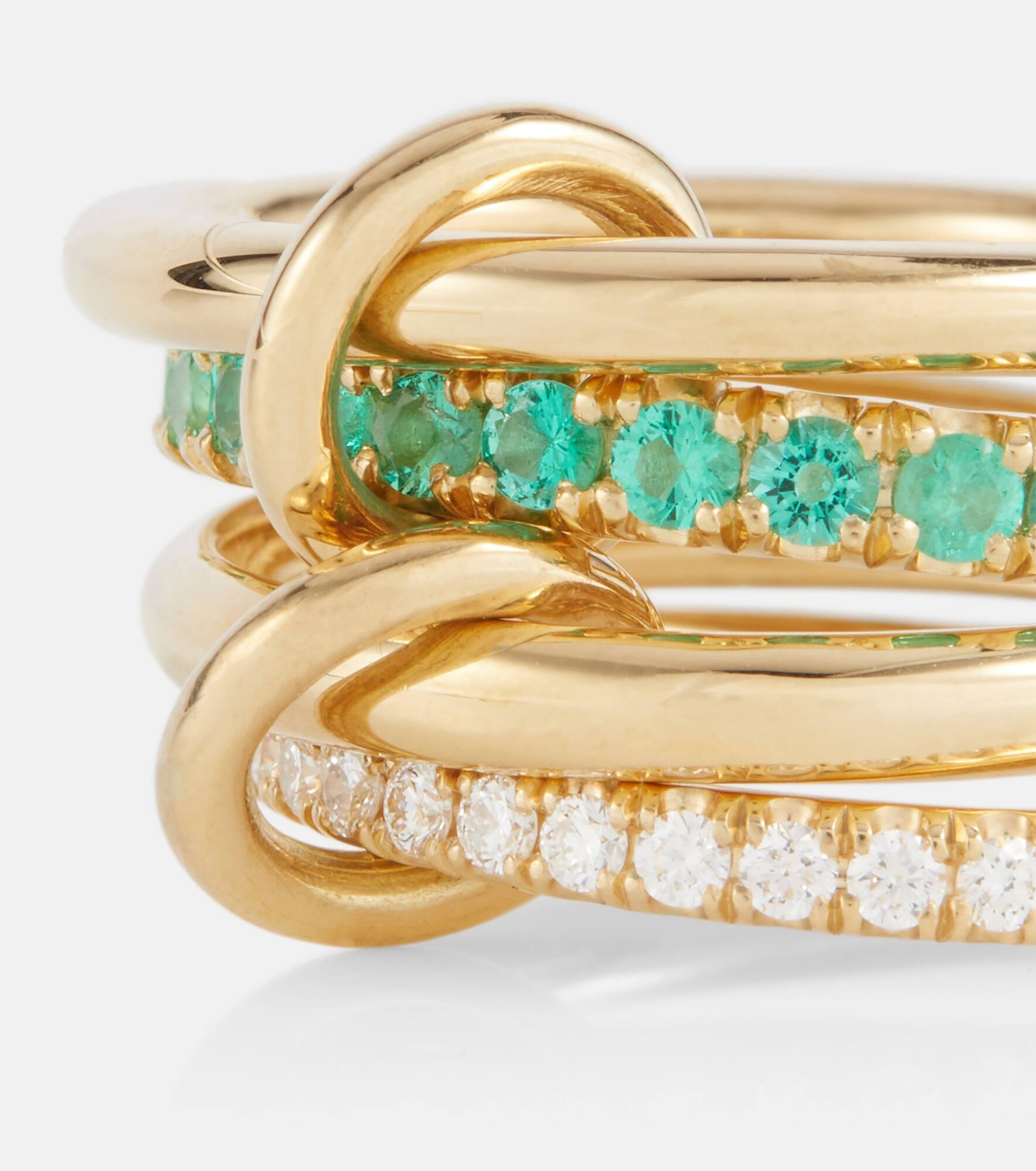 Halley set of four 18kt gold rings with emeralds and diamonds - 6