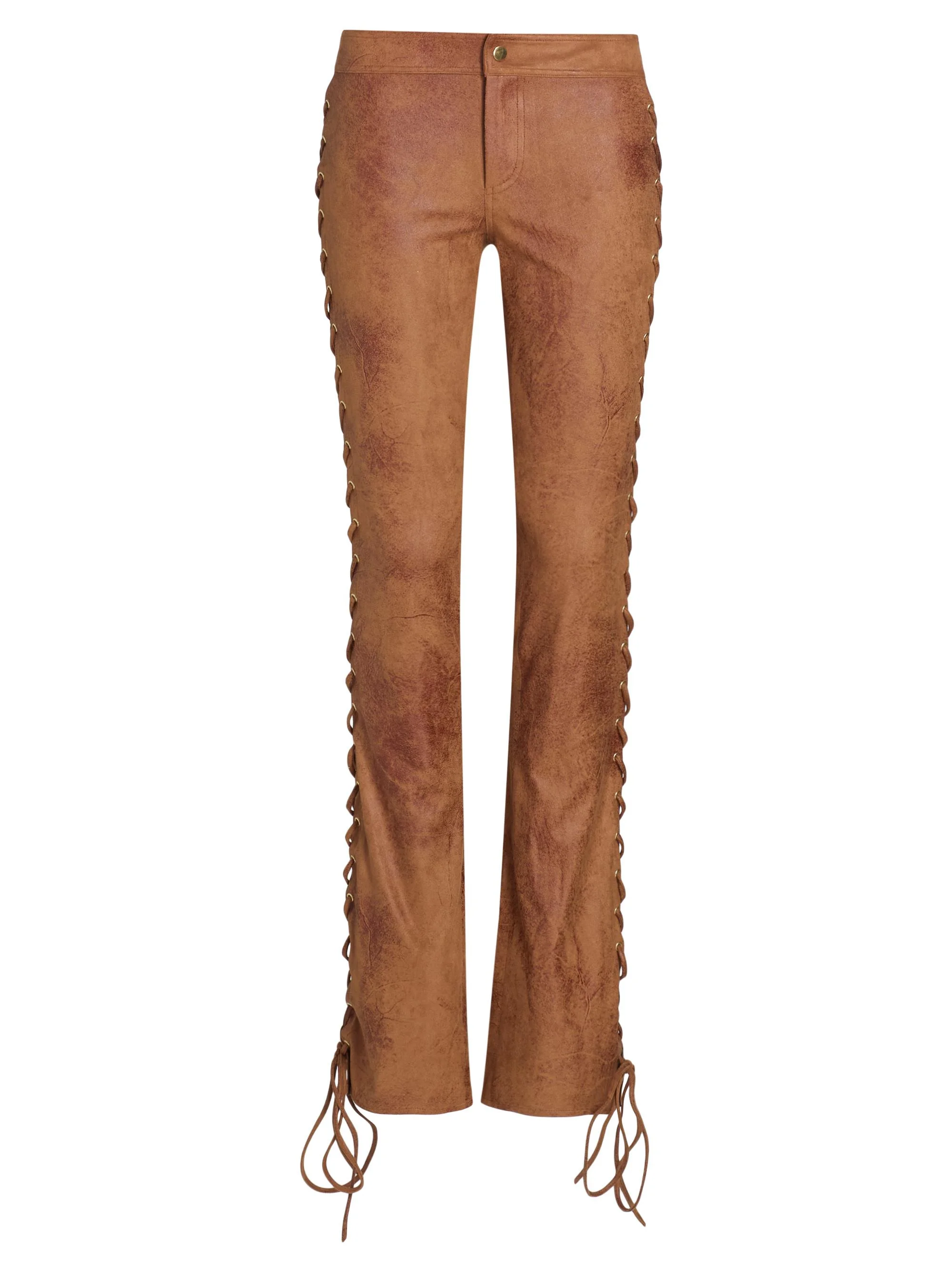 Women's Lace-Up Side Skinny Pants - Chocolate - 1