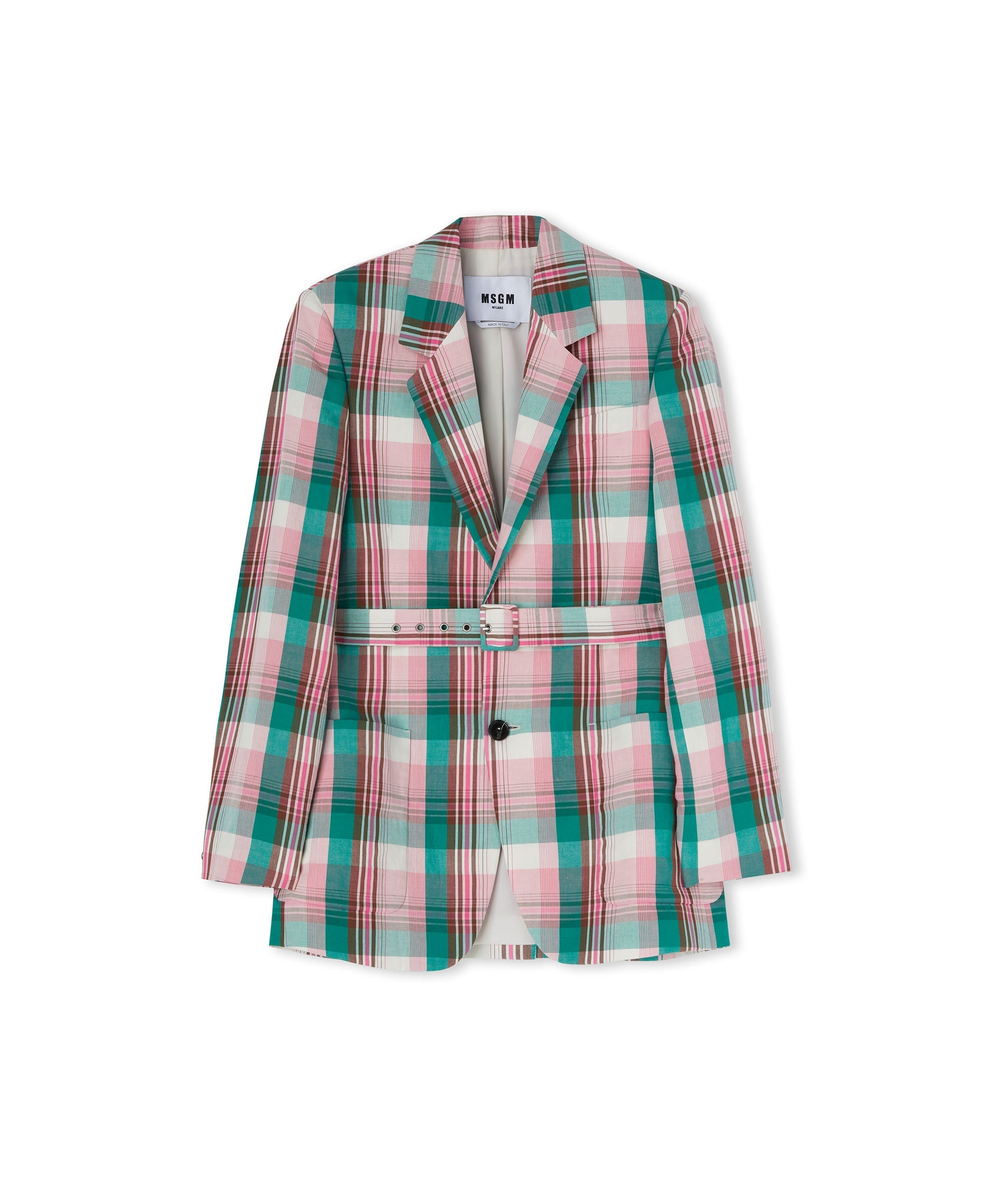 Madras linen single-breasted blazer with belt - 3