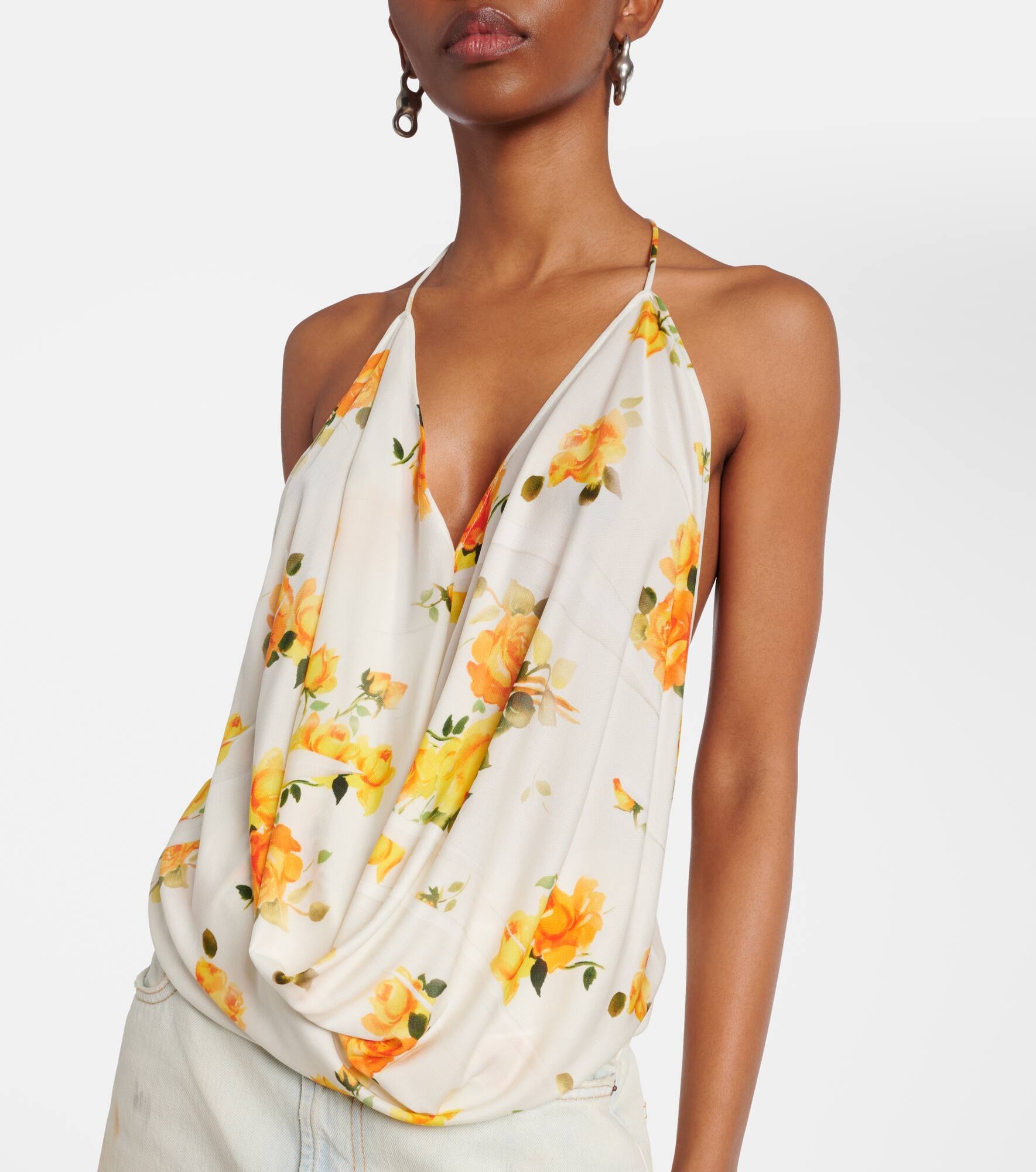Floral draped jersey top - 4