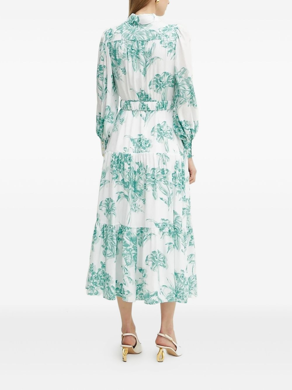 floral-print belted midi dress - 3