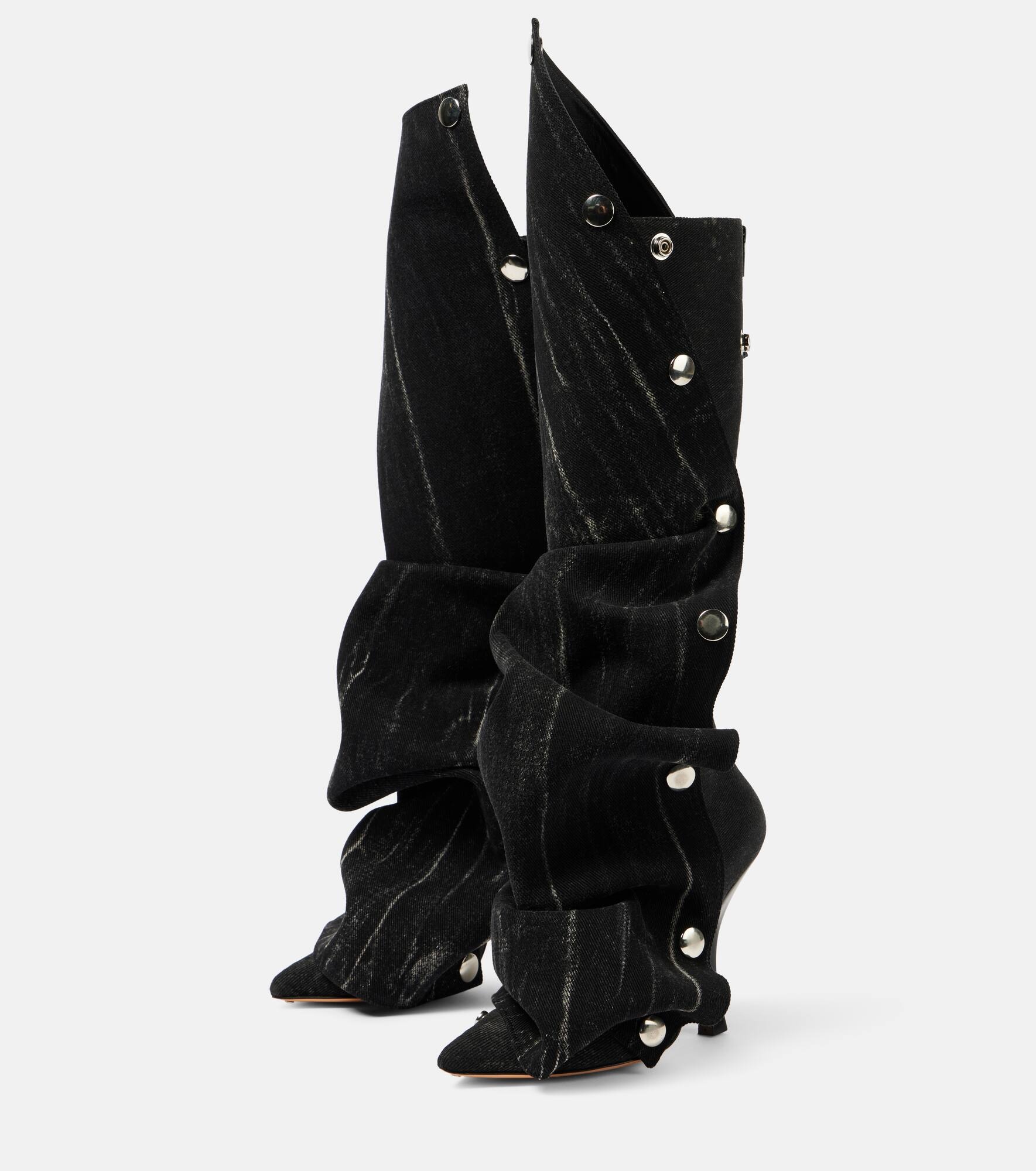 Snap denim knee-high boots - 4