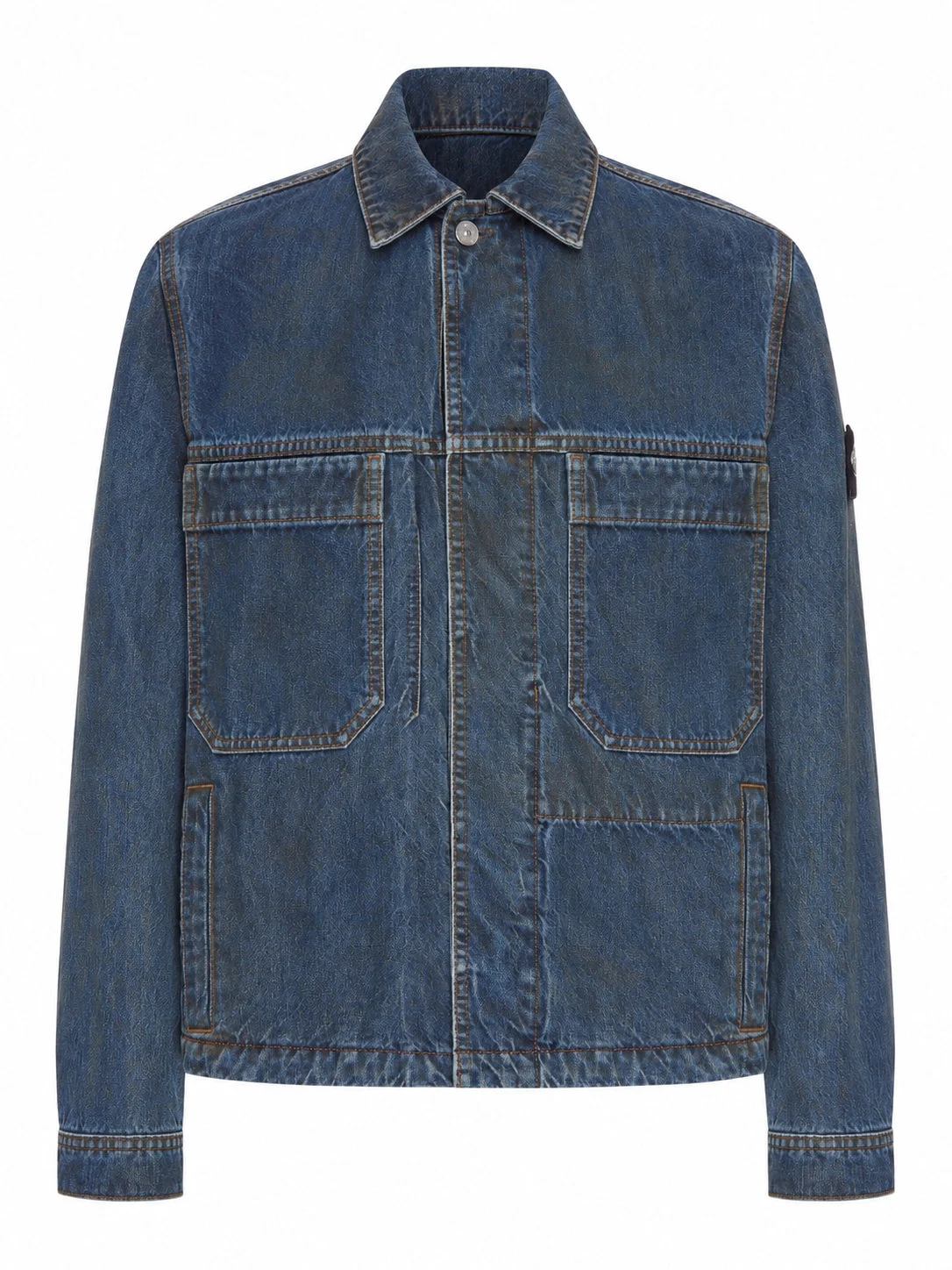 DENIM OVERSHIRT WITH STONE ISLAND BADGE - 1
