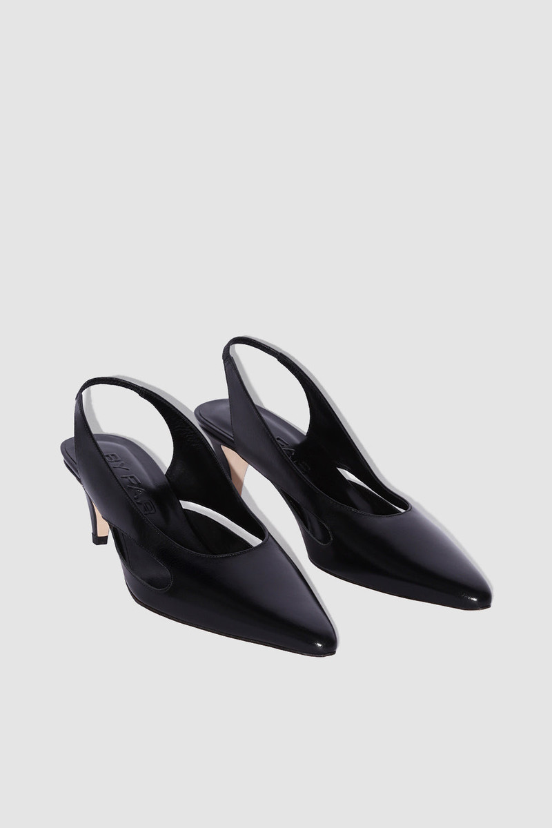 BY FAR Runa Black Creased Calf Leather Slingback Pump outlook