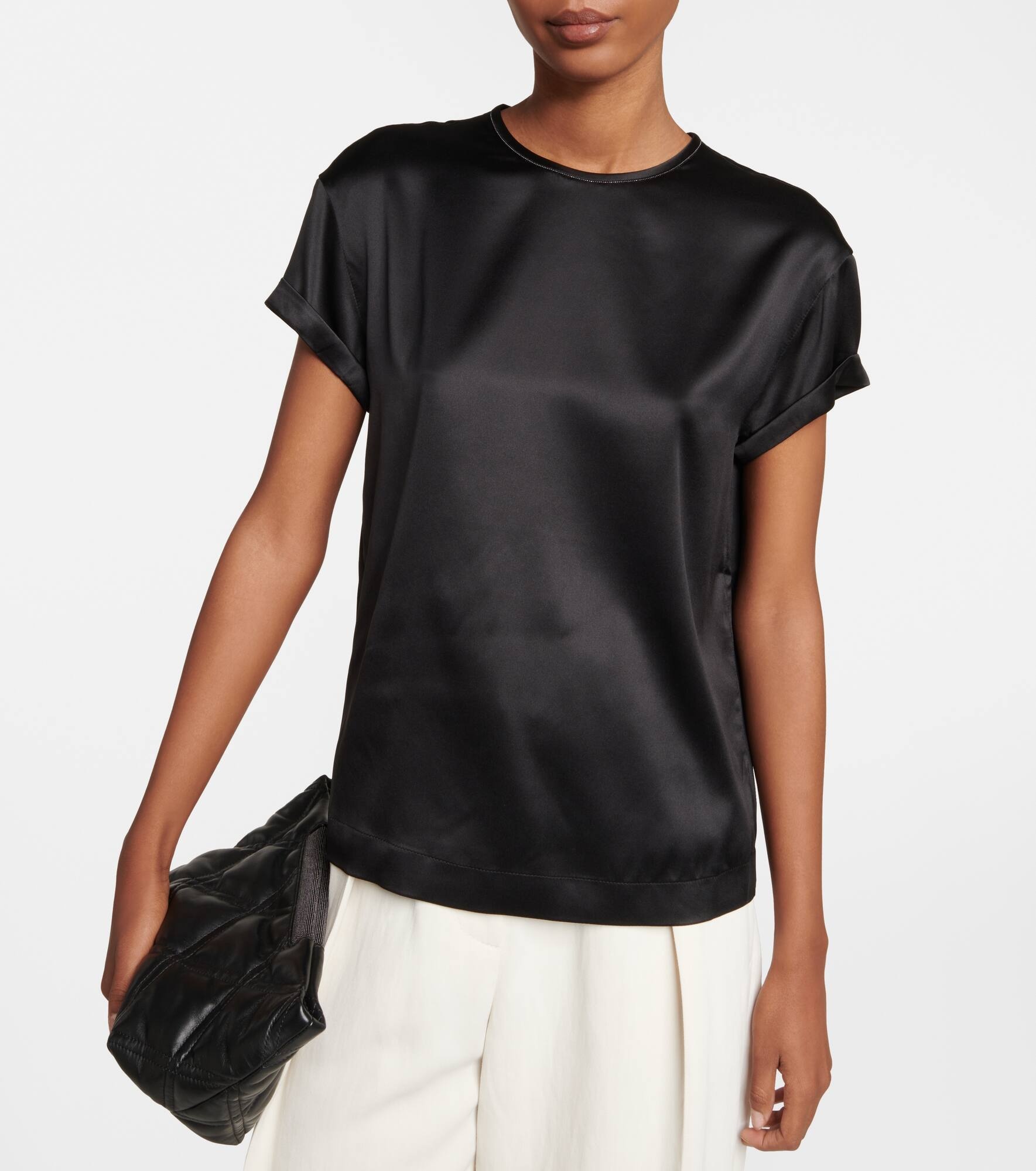 Embellished silk-blend satin T-shirt - 6