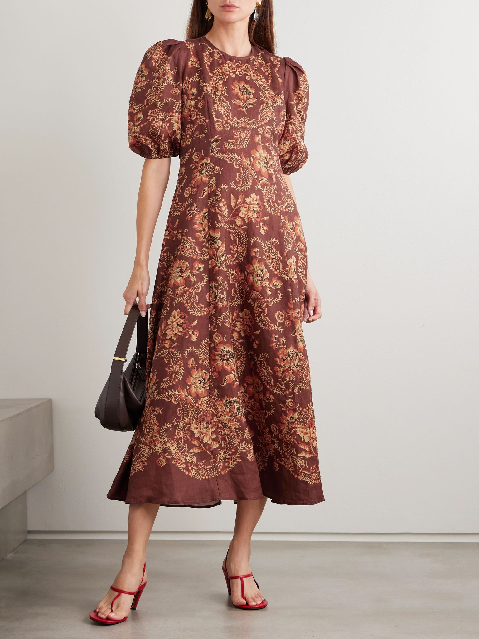 Seraphina printed linen midi dress Brown - 2