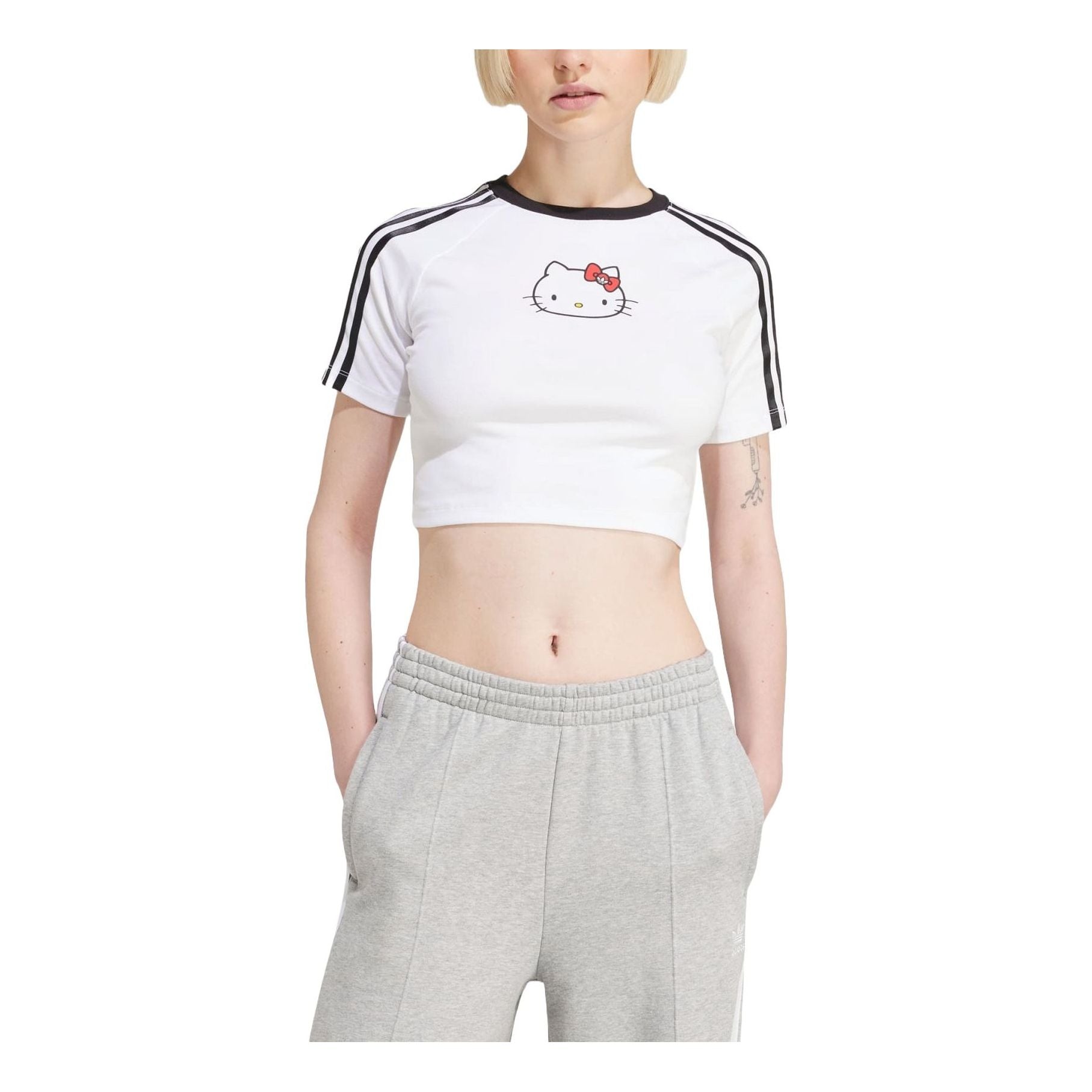 adidas WMNS adidas x Hello Kitty 3 Stripes Crop T shirt White IX7879 REVERSIBLE