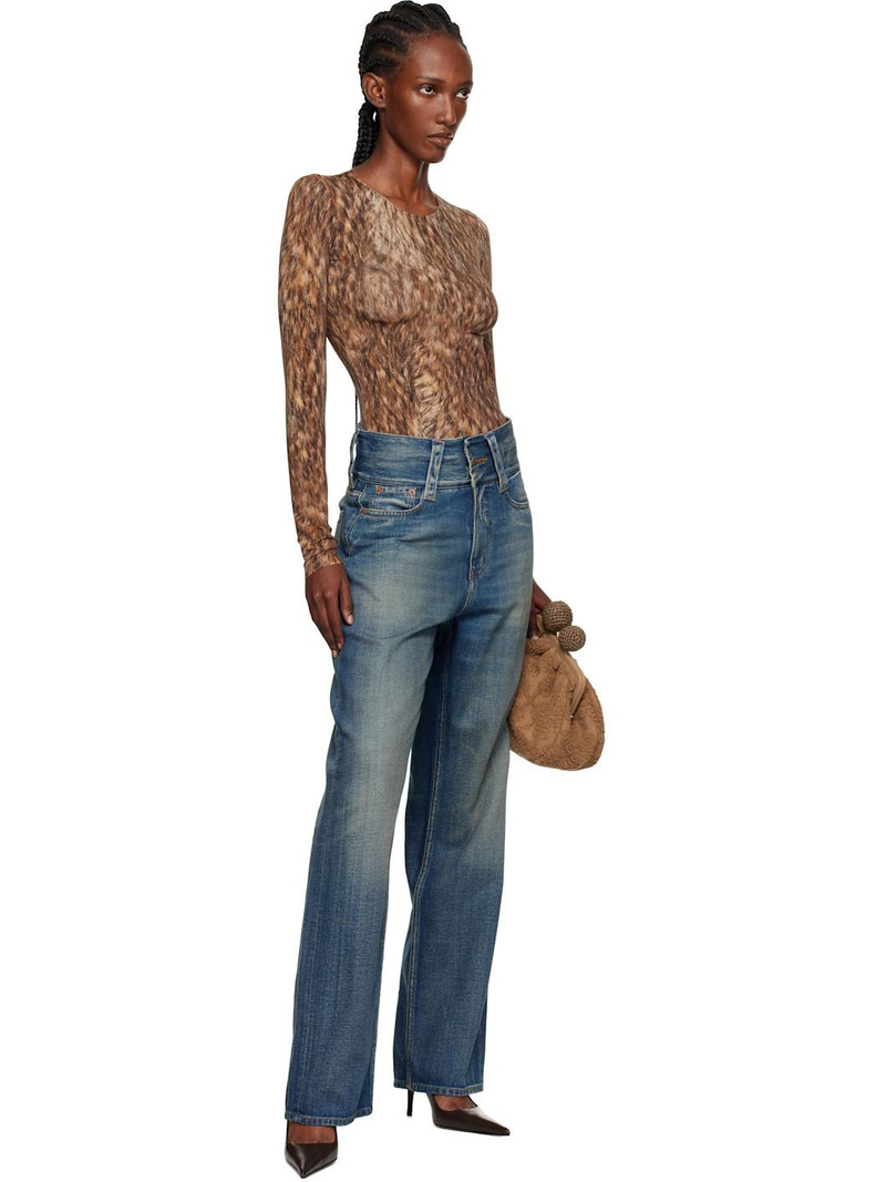 Brown Printed Jersey Bodysuit 5